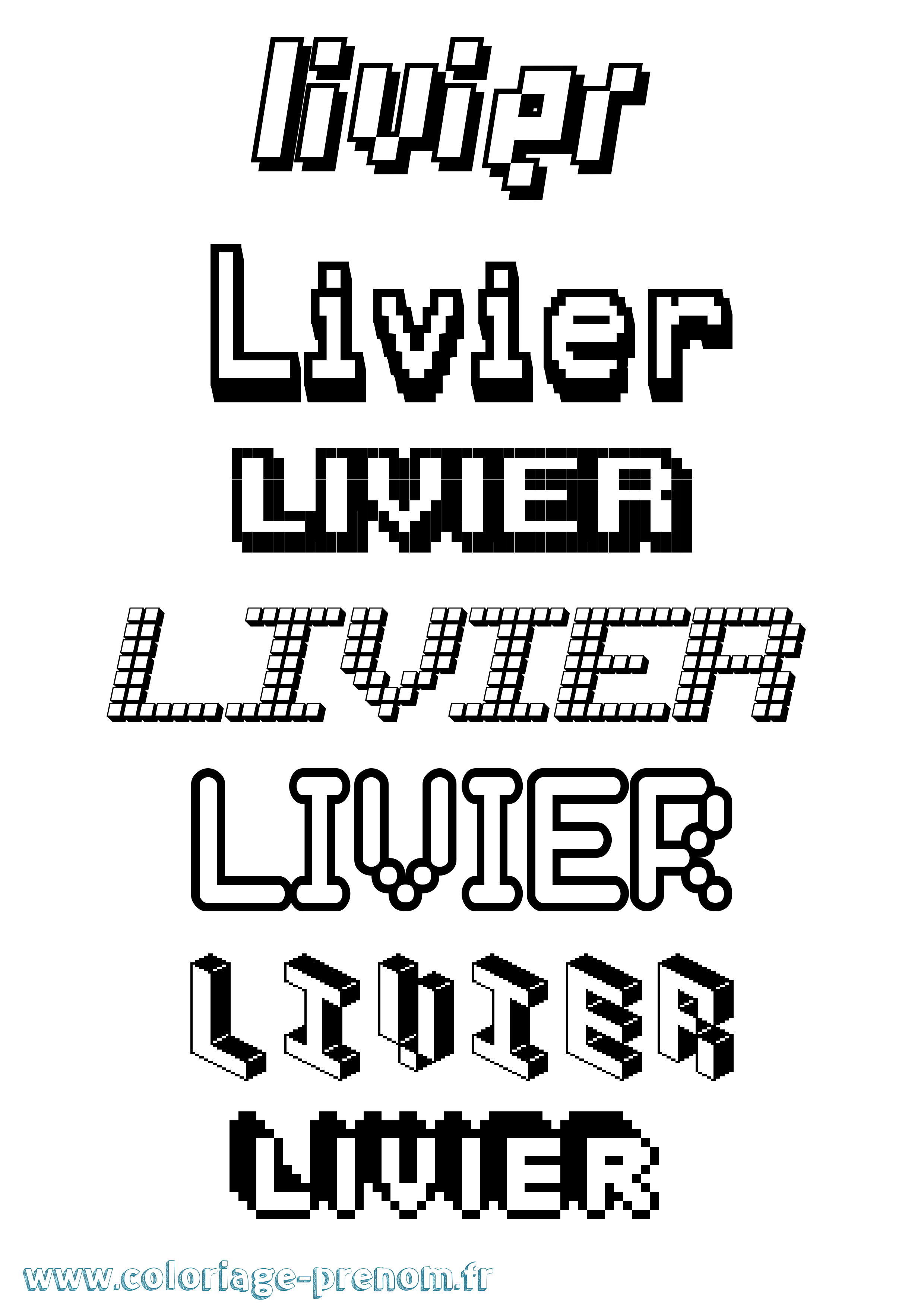 Coloriage prénom Livier Pixel