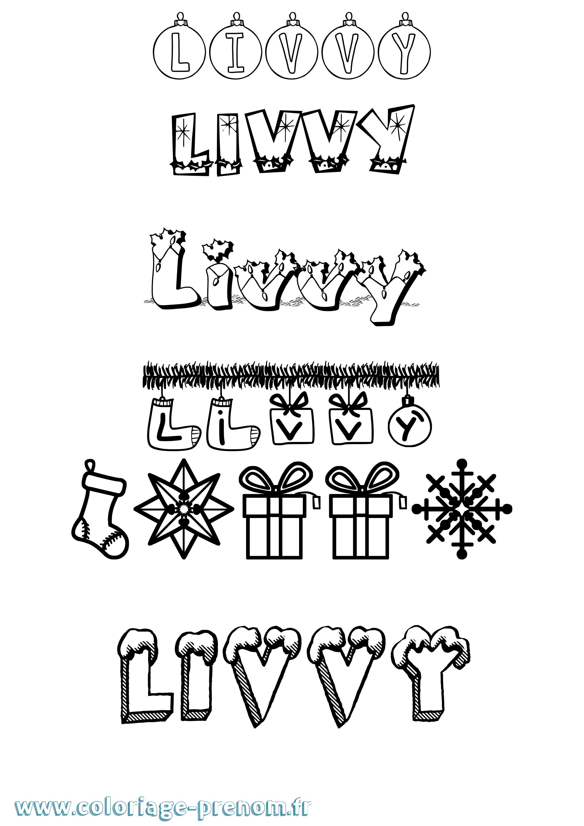 Coloriage Livvy Noël Coloriage prénom Livvy Noël