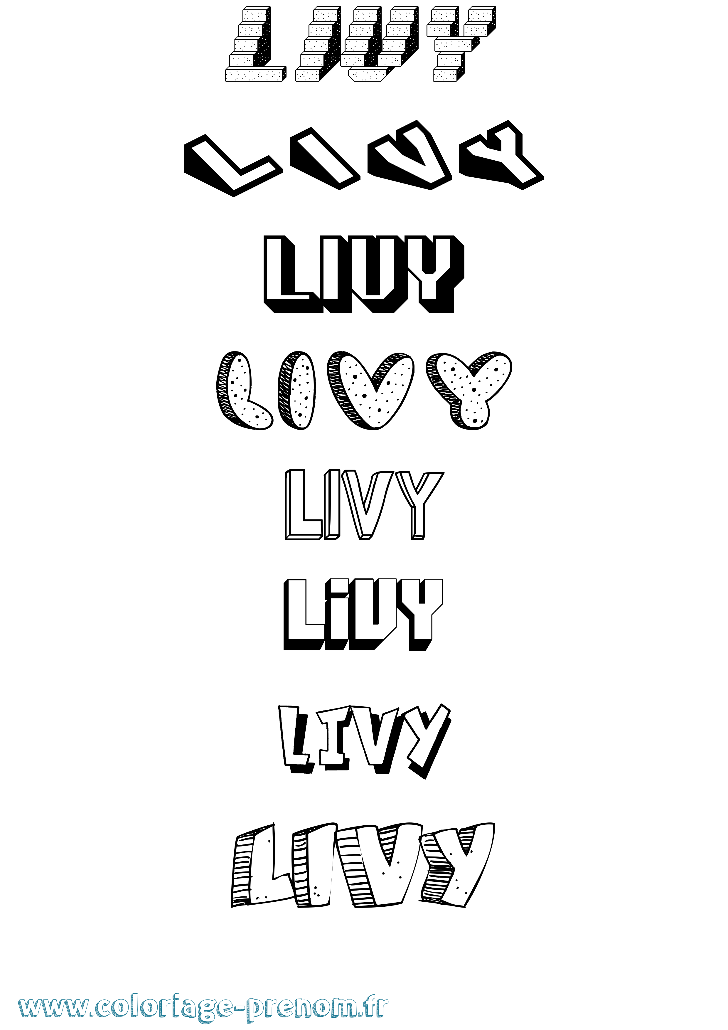 Coloriage Livy Effet 3D Coloriage prénom Livy Effet 3D