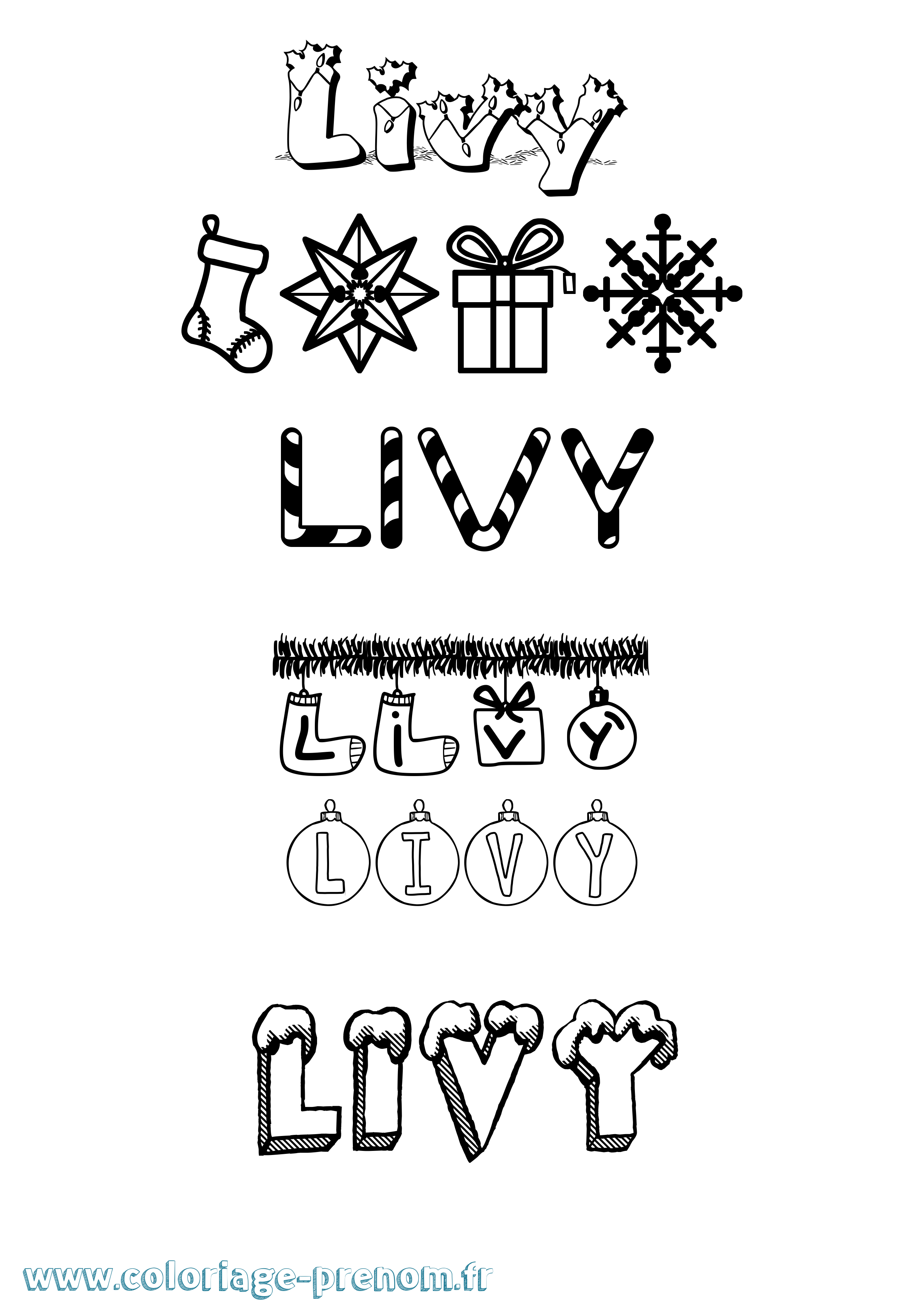 Coloriage Livy Noël Coloriage prénom Livy Noël