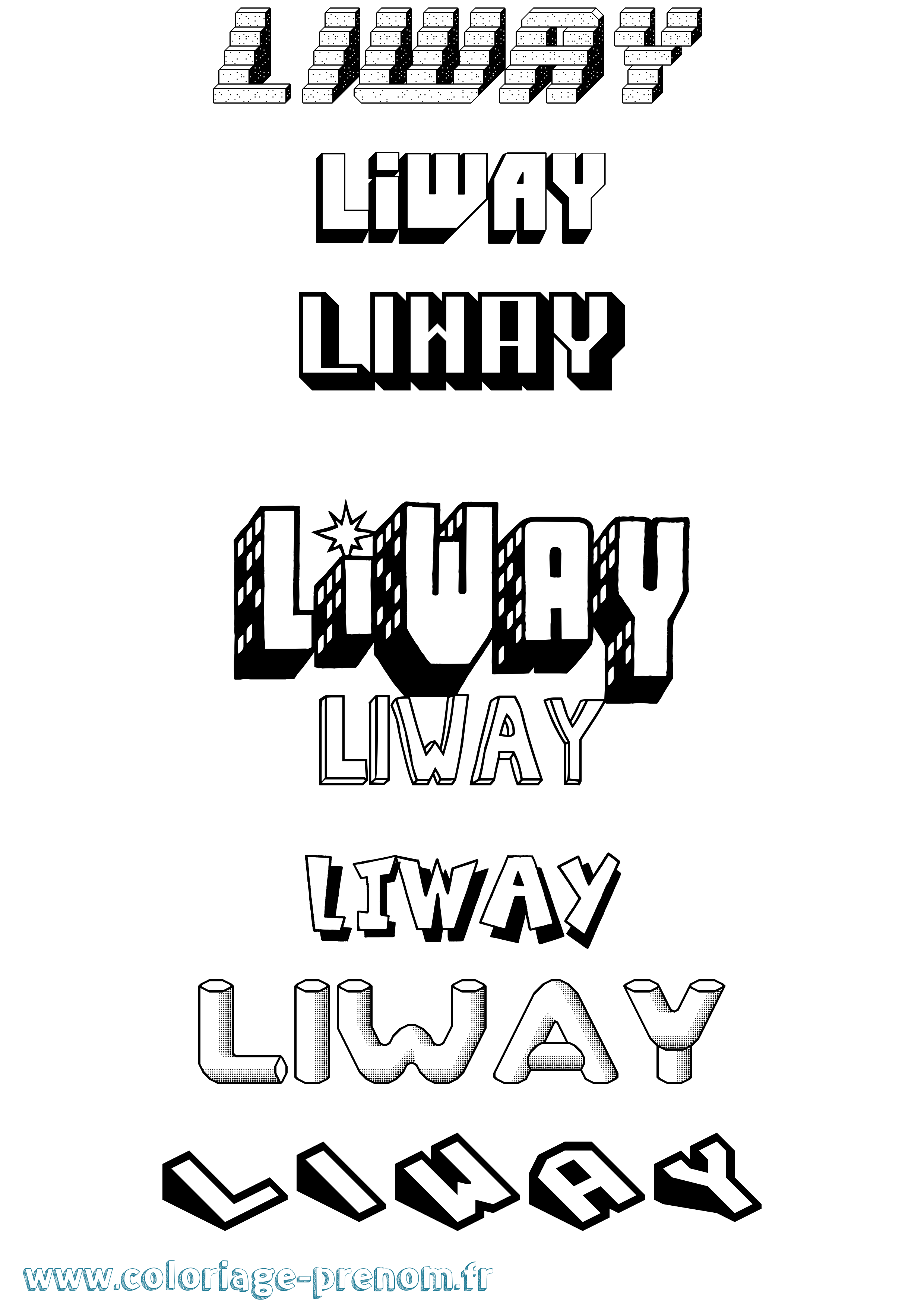 Coloriage Liway Effet 3D Coloriage prénom Liway Effet 3D