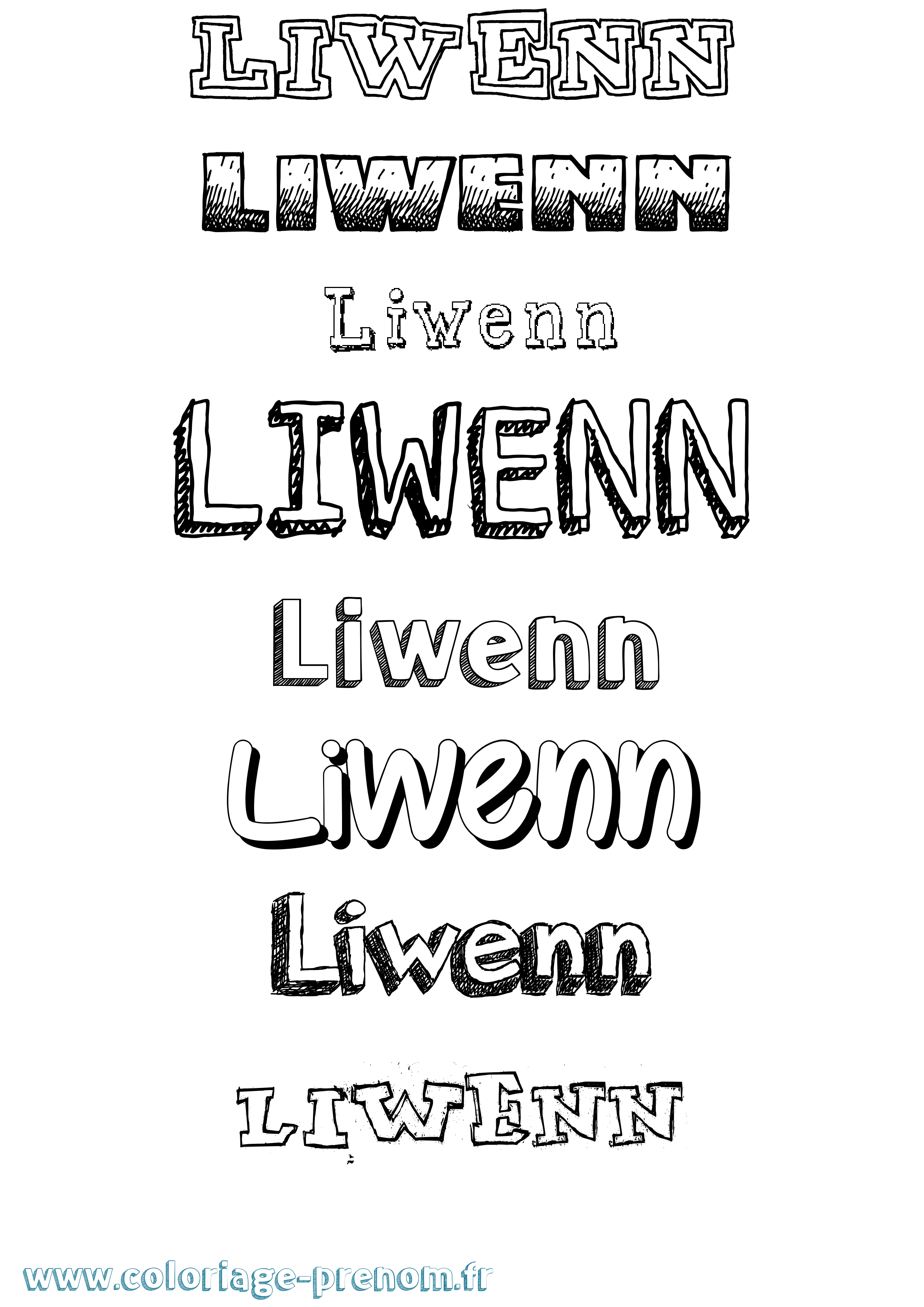 Coloriage prénom Liwenn Dessiné