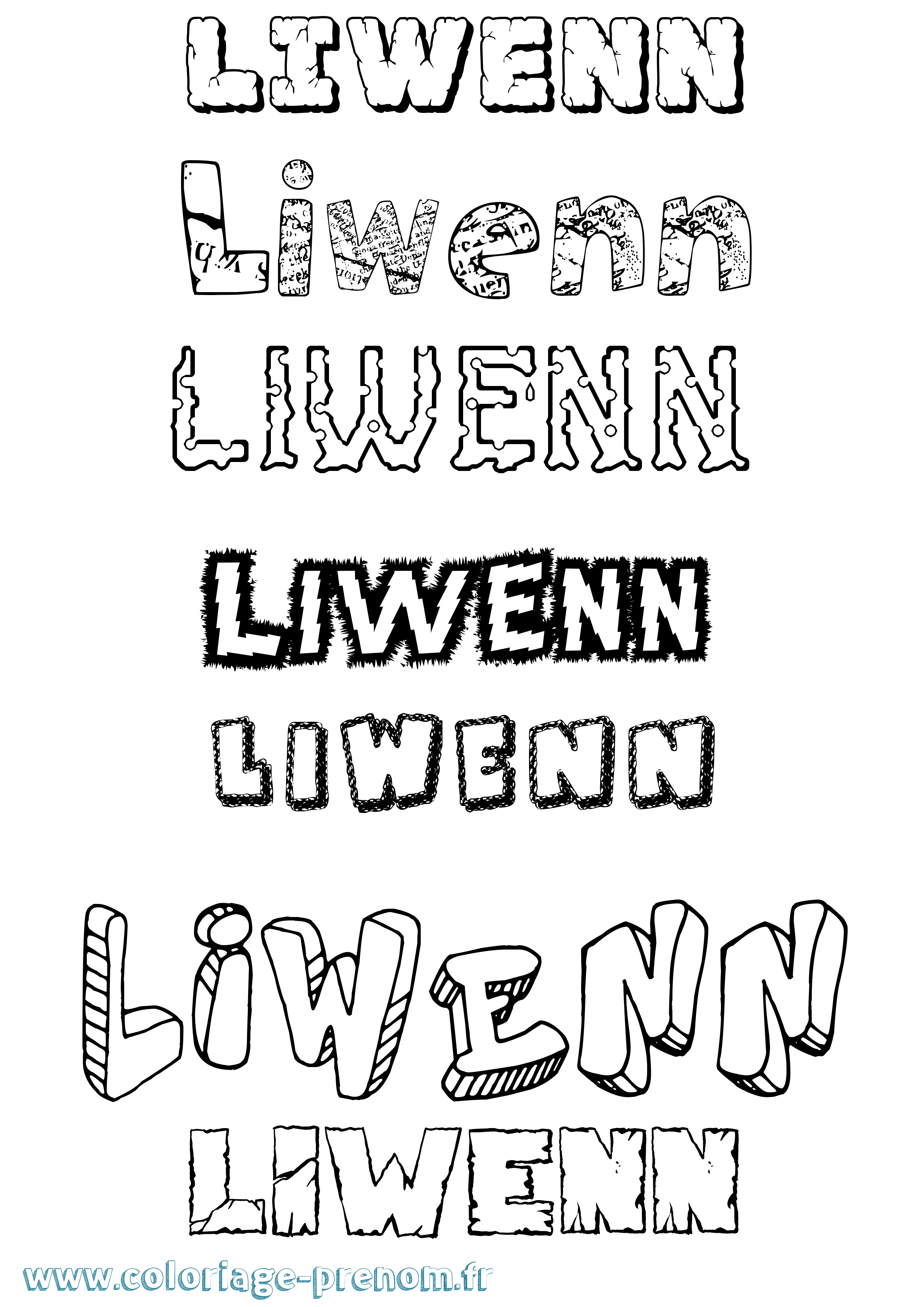 Coloriage prénom Liwenn Destructuré