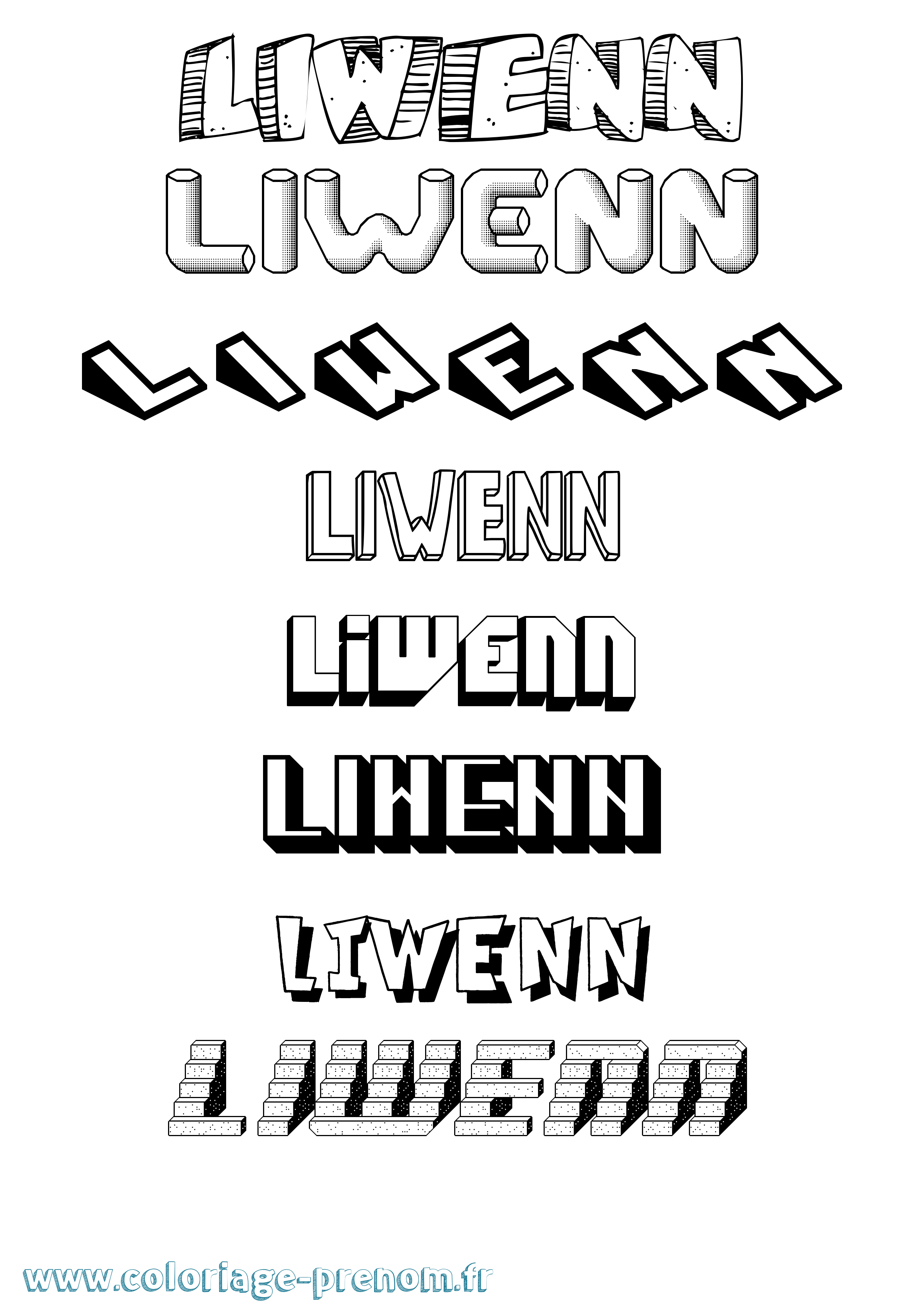 Coloriage prénom Liwenn Effet 3D