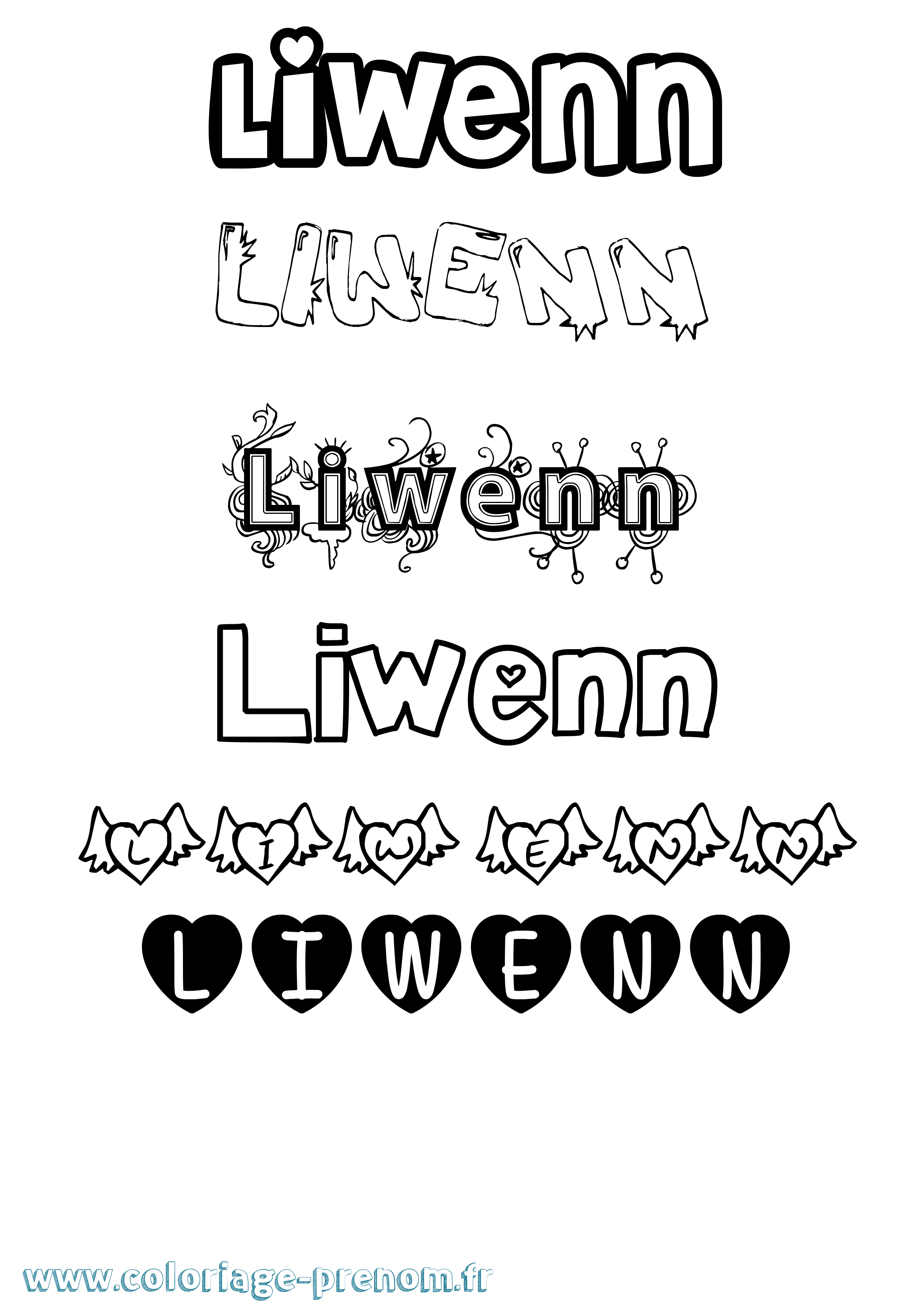 Coloriage prénom Liwenn Girly
