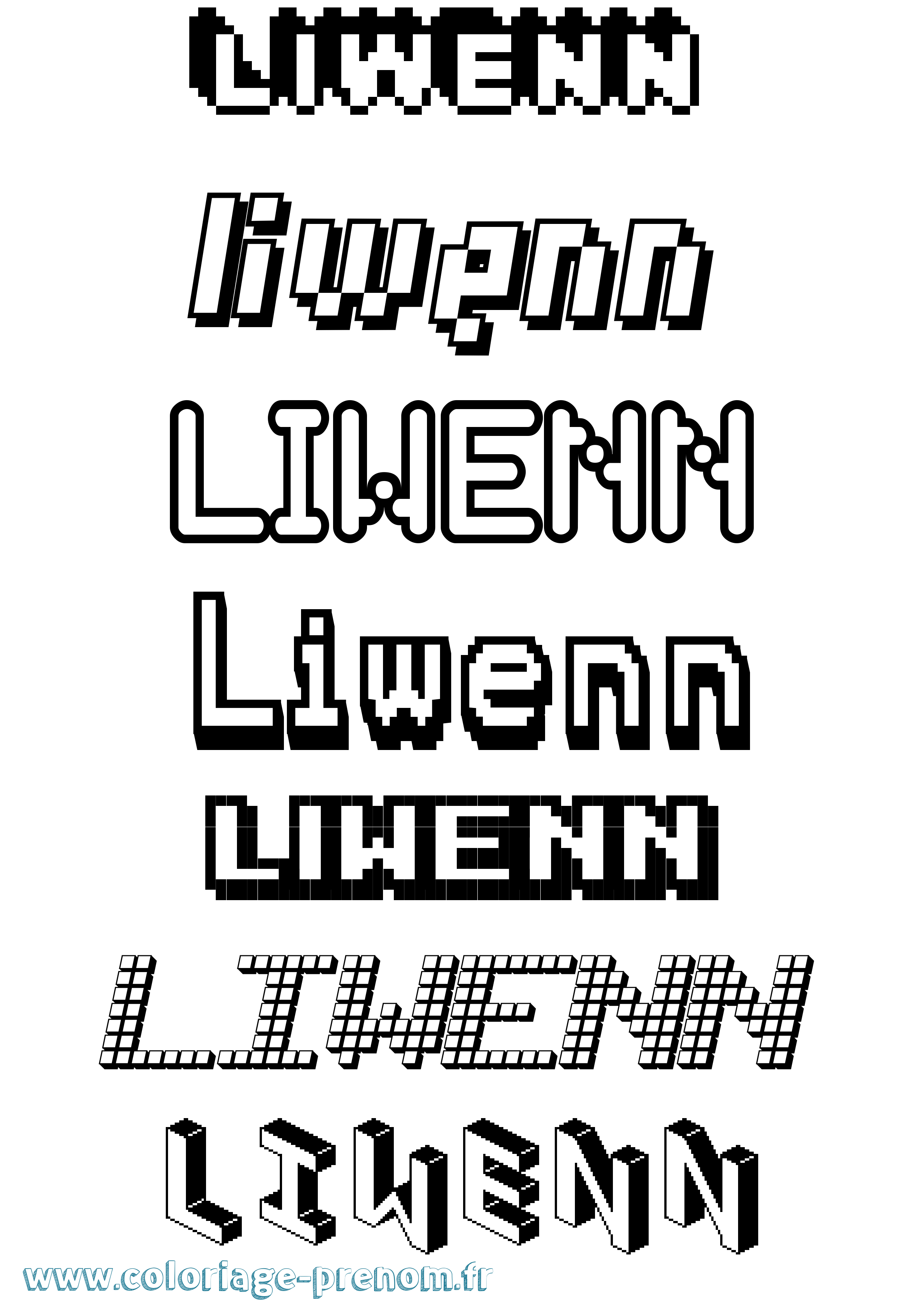 Coloriage prénom Liwenn Pixel