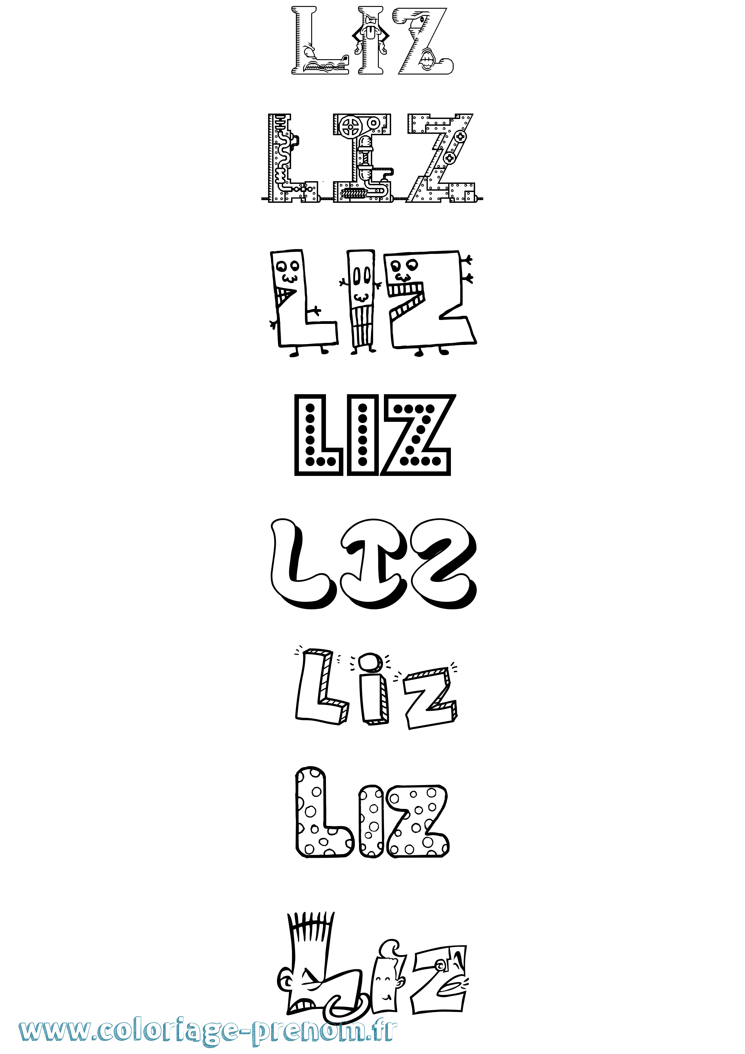 Coloriage prénom Liz Fun