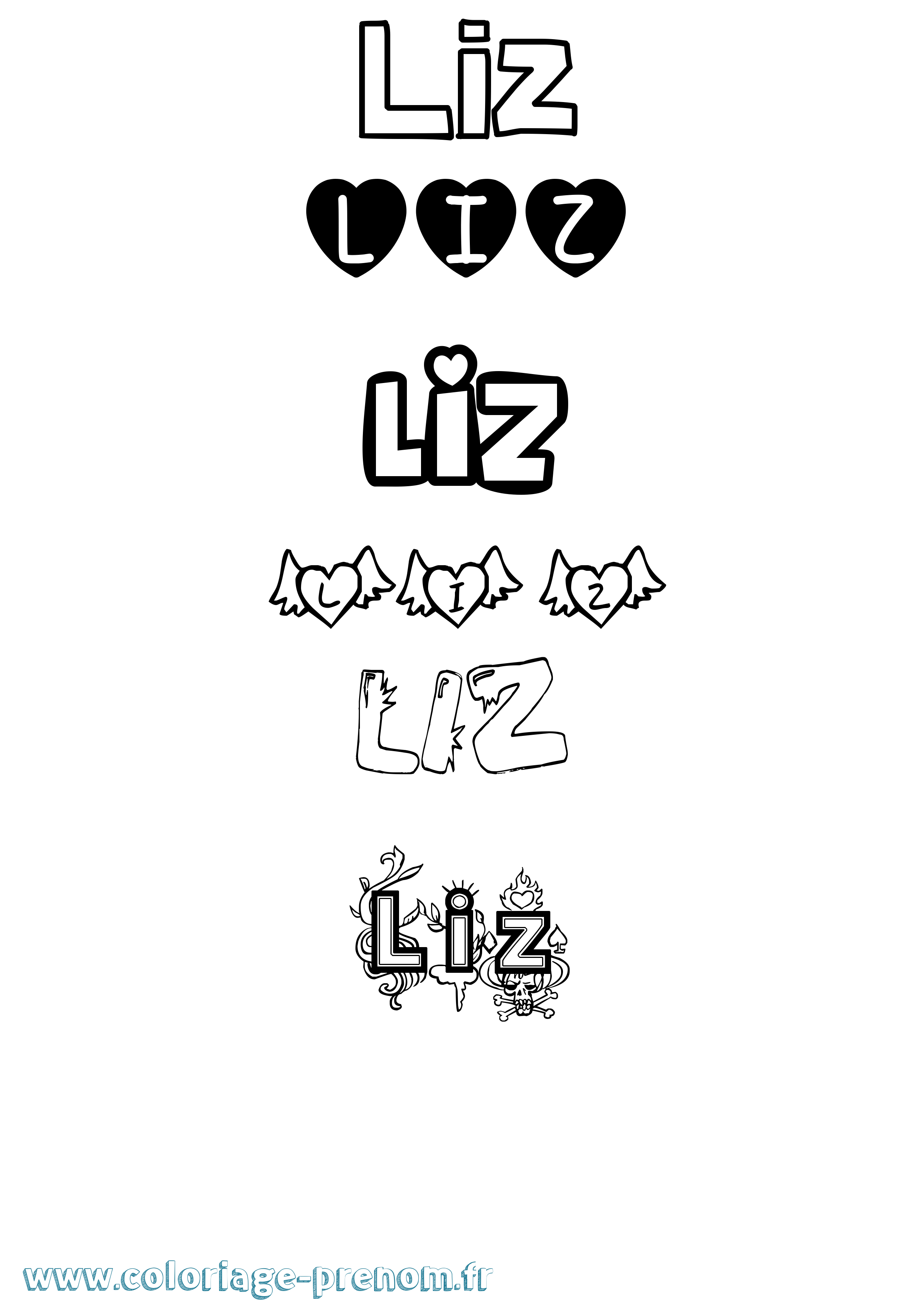 Coloriage prénom Liz Girly