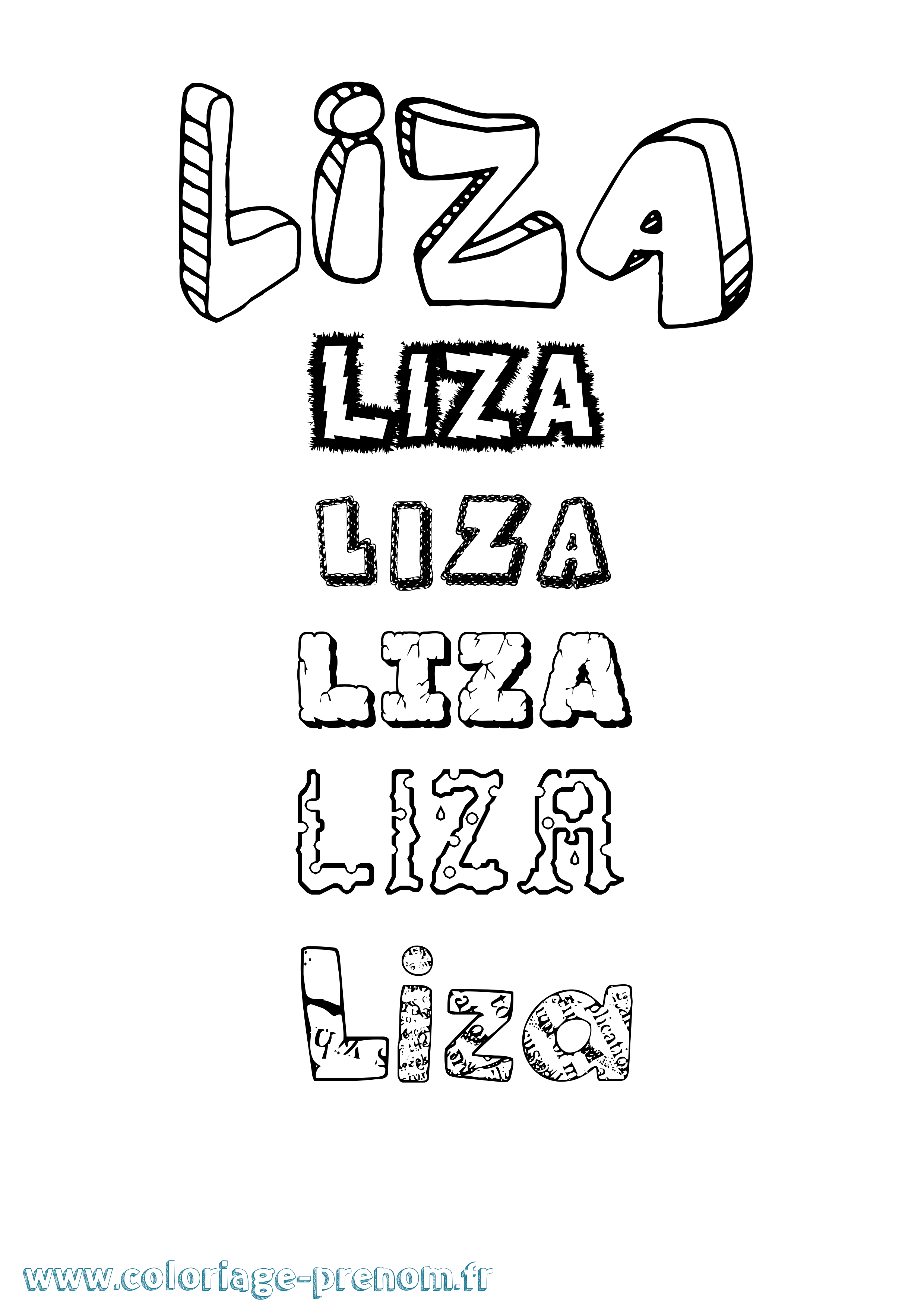 Coloriage prénom Liza Destructuré
