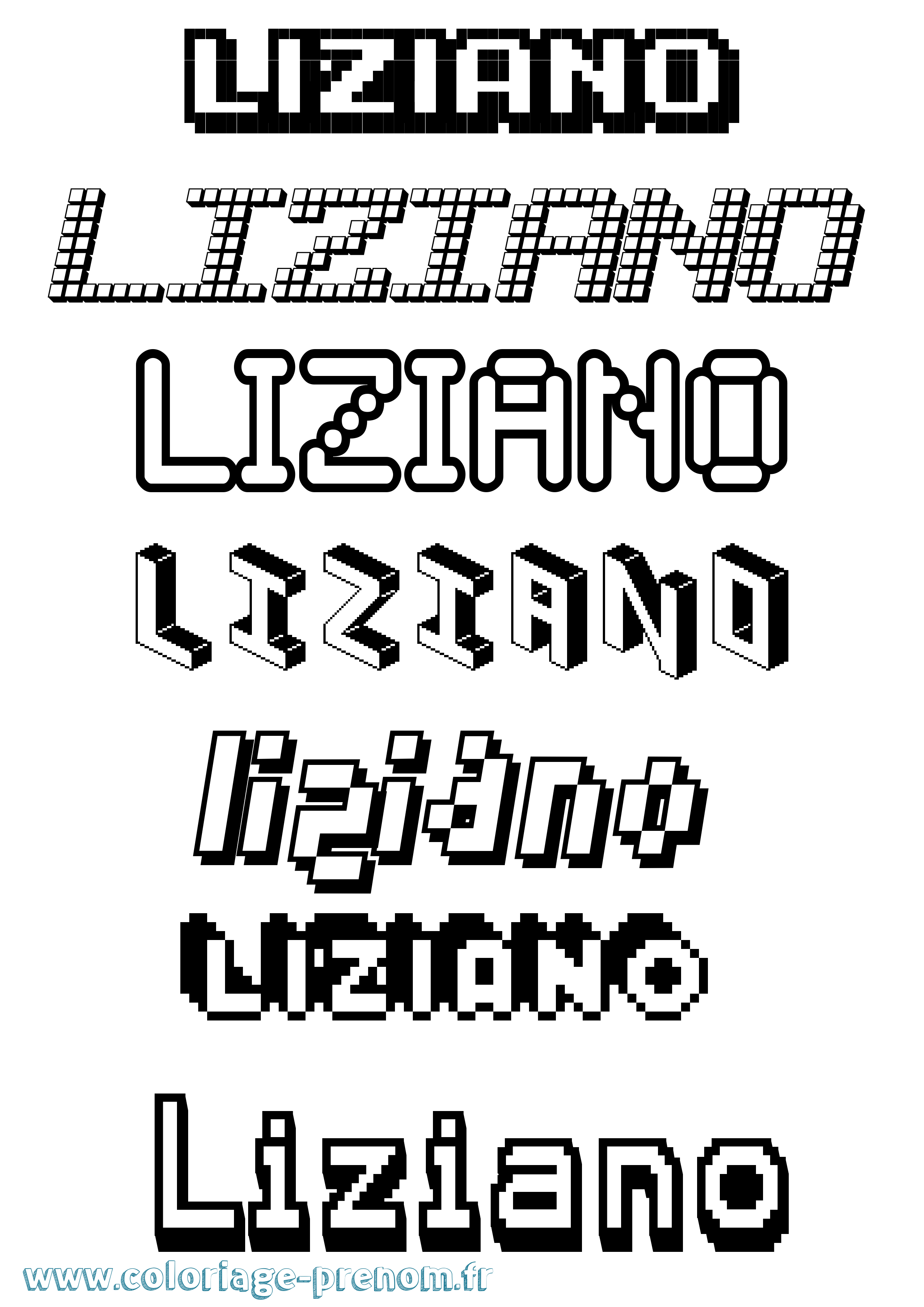 Coloriage prénom Liziano Pixel