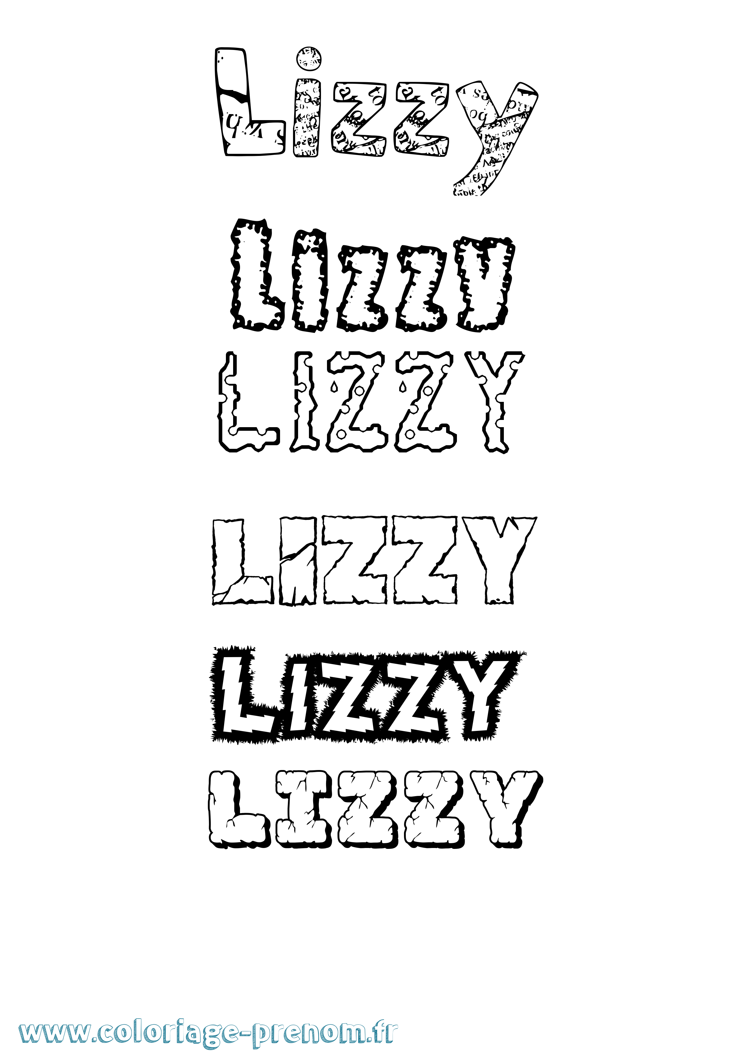 Coloriage prénom Lizzy Destructuré