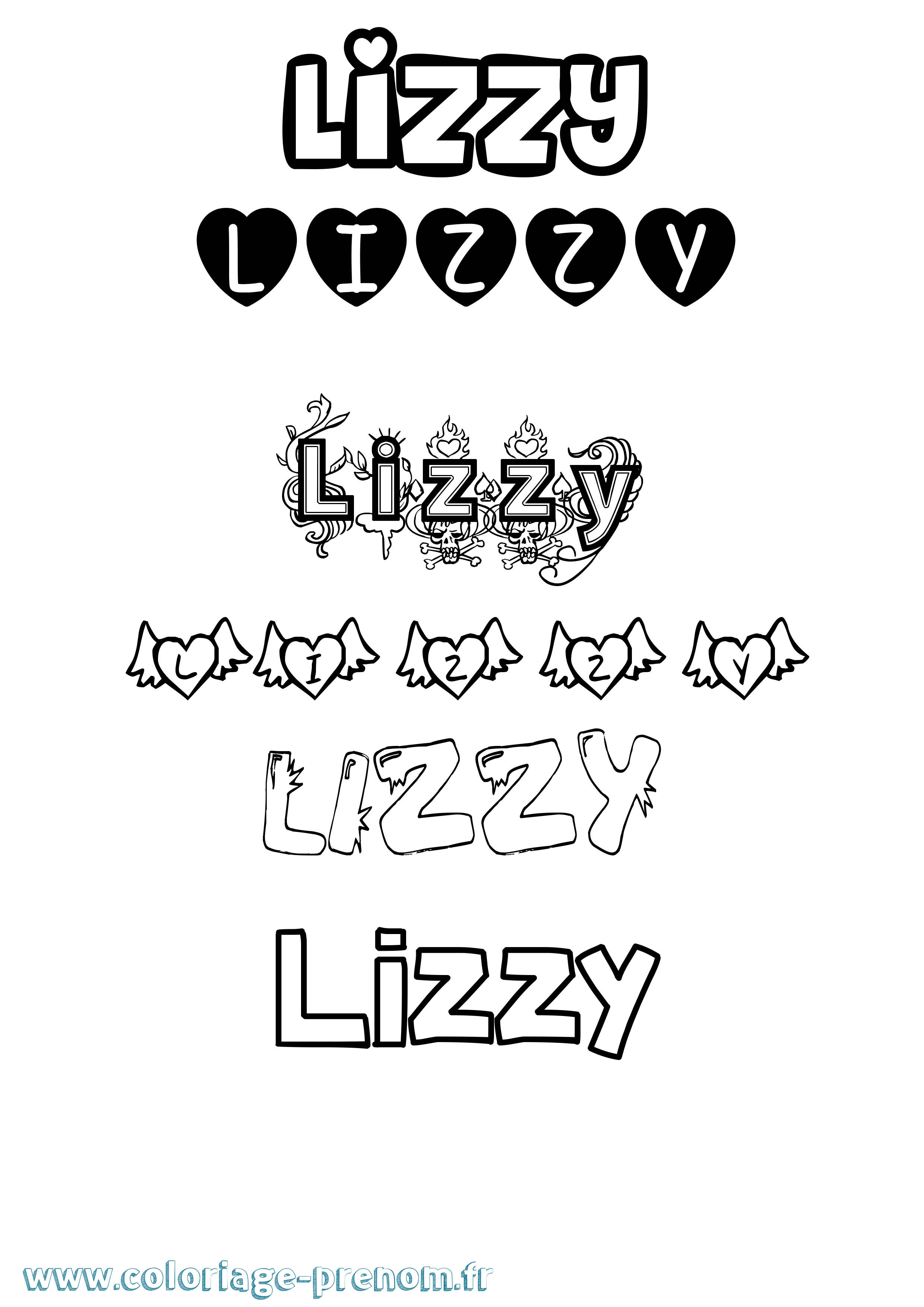 Coloriage prénom Lizzy Girly