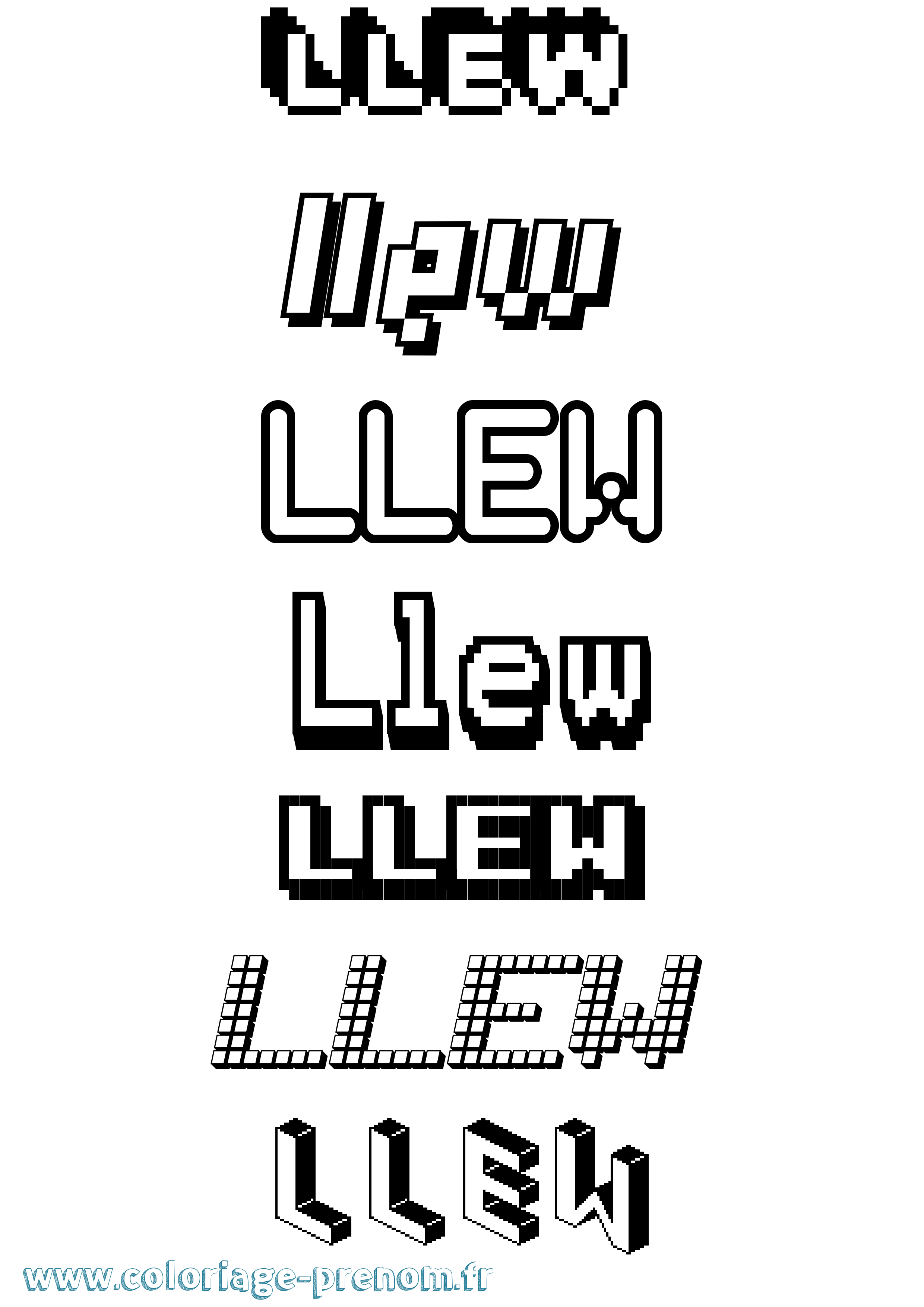 Coloriage prénom Llew Pixel