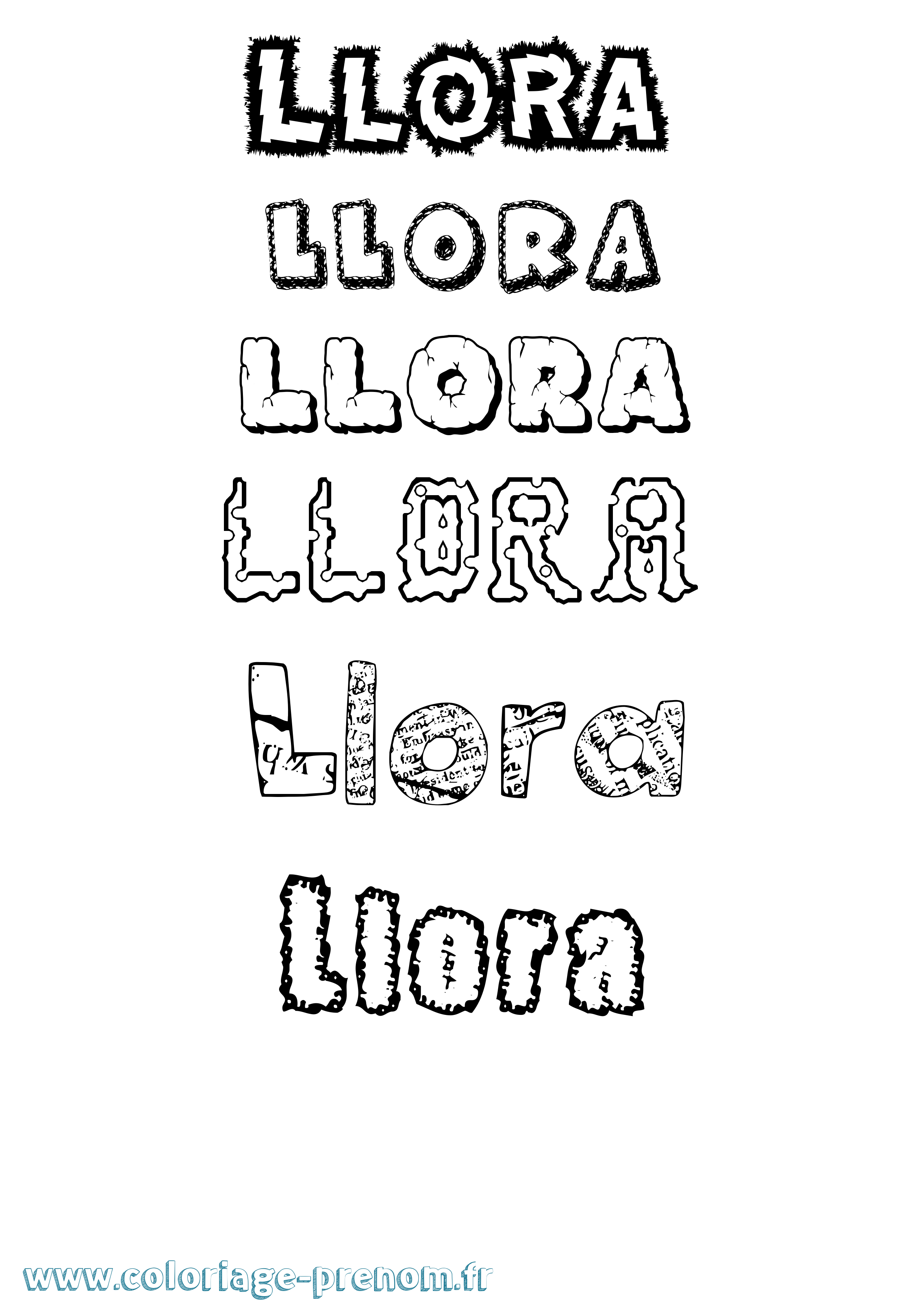 Coloriage Llora Destructuré Coloriage prénom Llora Destructuré