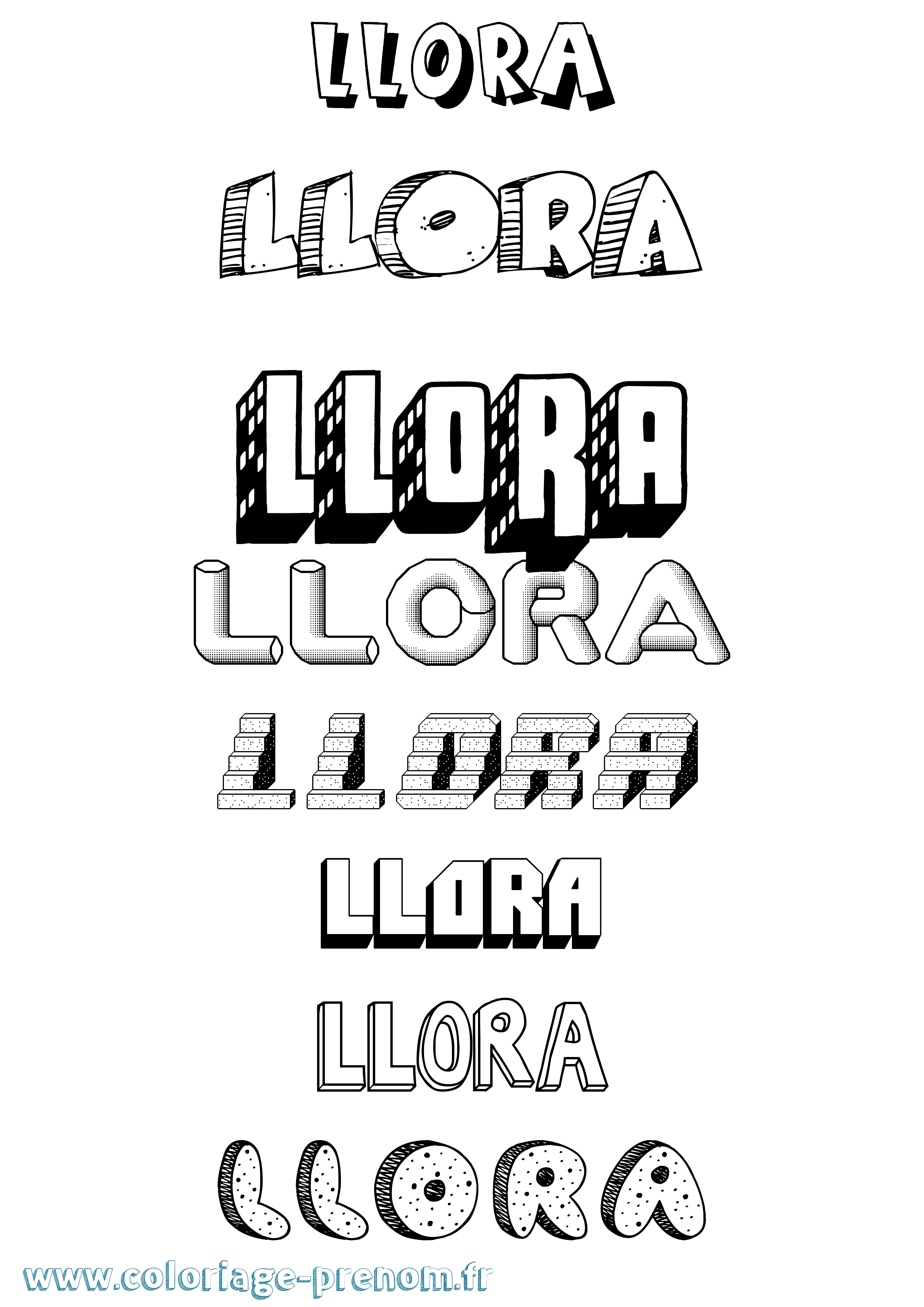 Coloriage Llora Effet 3D Coloriage prénom Llora Effet 3D