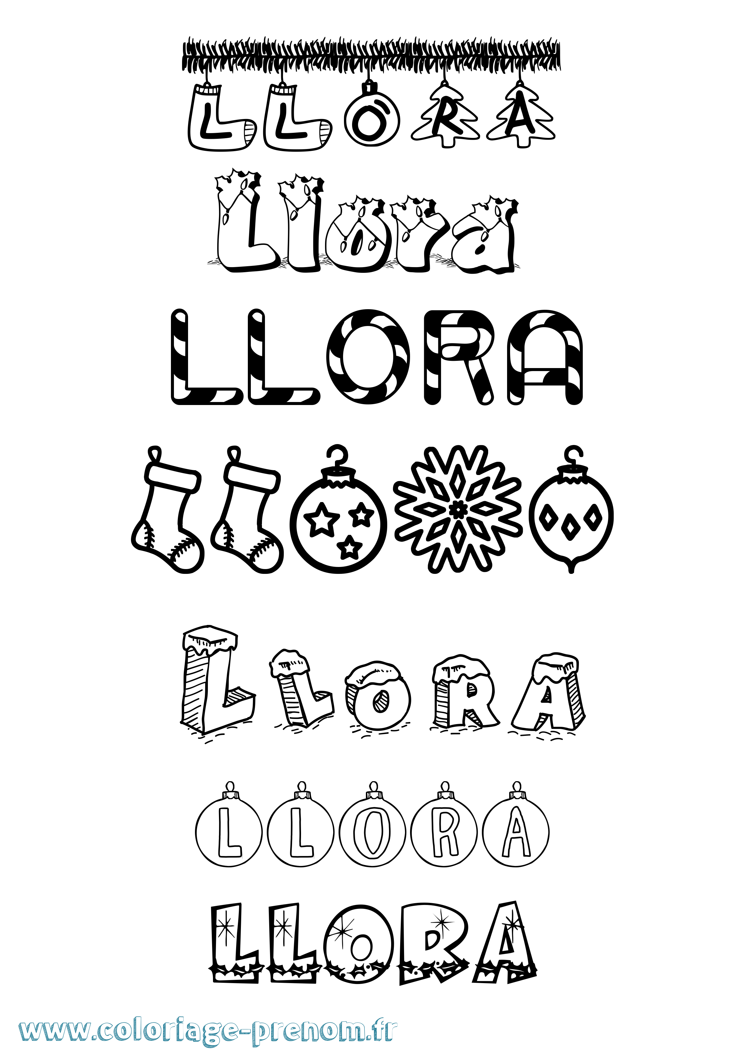 Coloriage Llora Noël Coloriage prénom Llora Noël