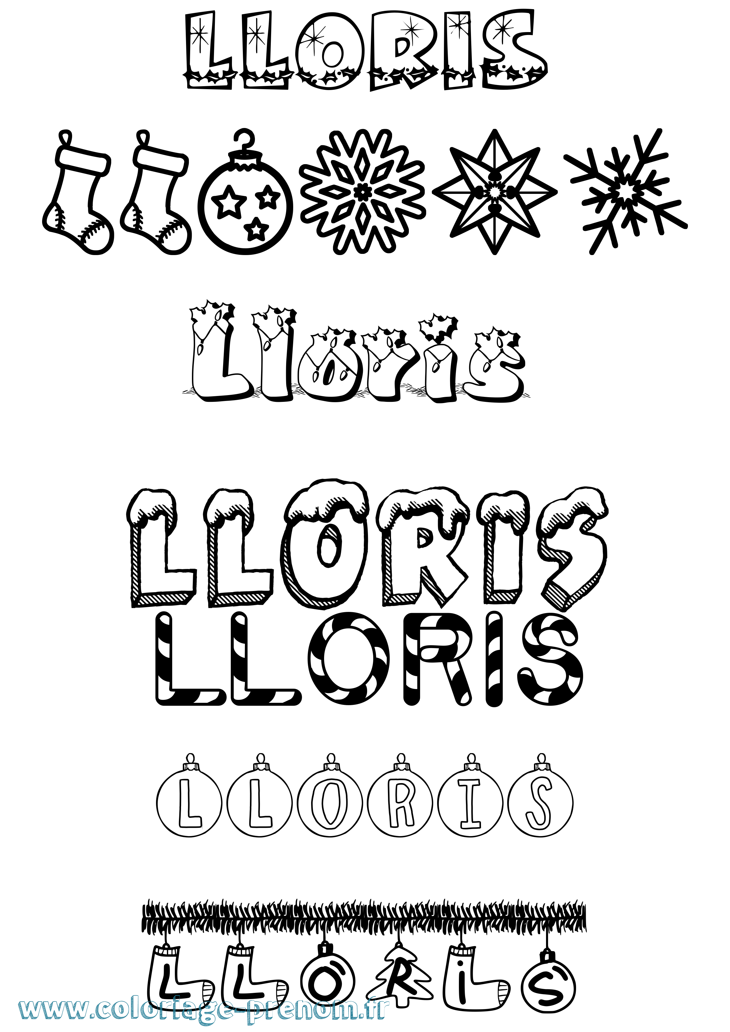 Coloriage prénom Lloris Noël