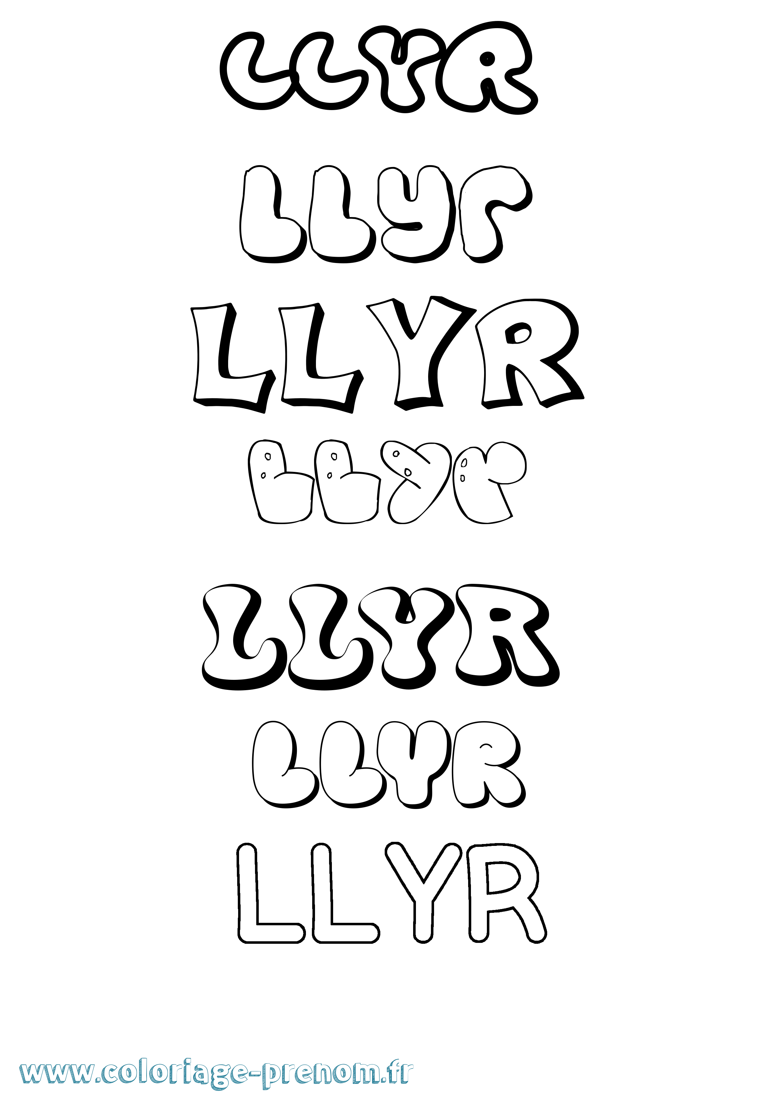 Coloriage prénom Llyr Bubble