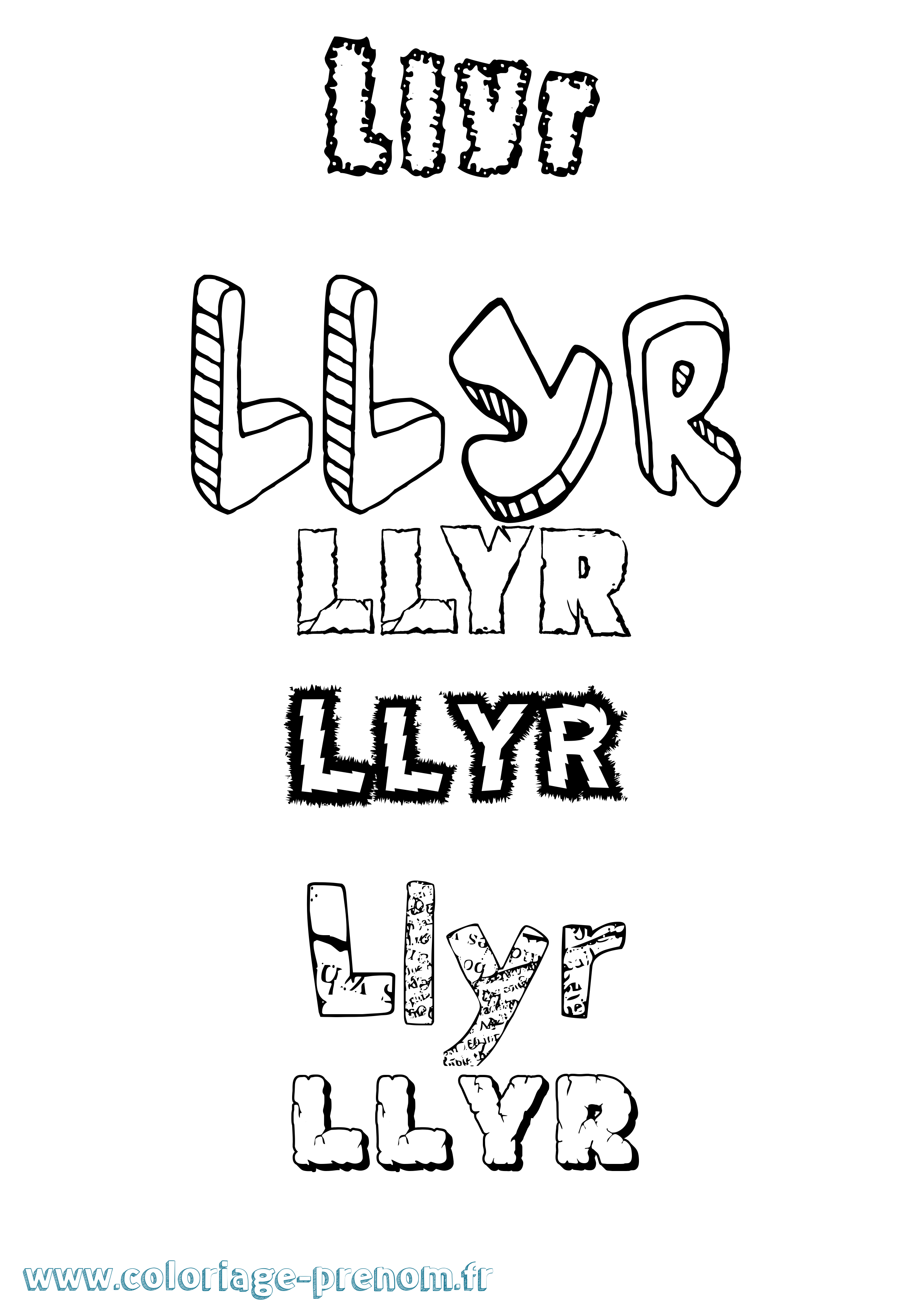 Coloriage Llyr Destructuré Coloriage prénom Llyr Destructuré