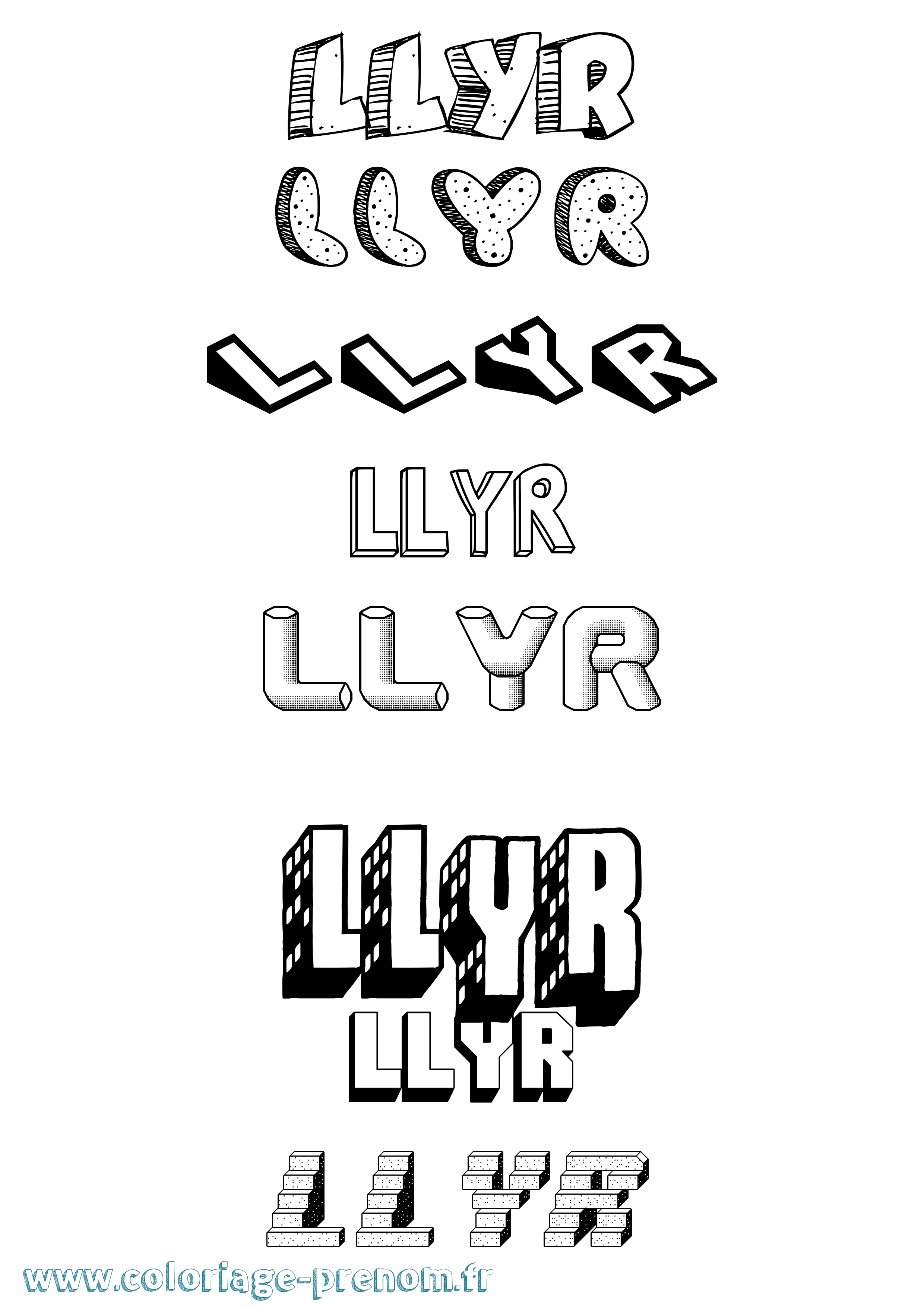 Coloriage Llyr Effet 3D Coloriage prénom Llyr Effet 3D