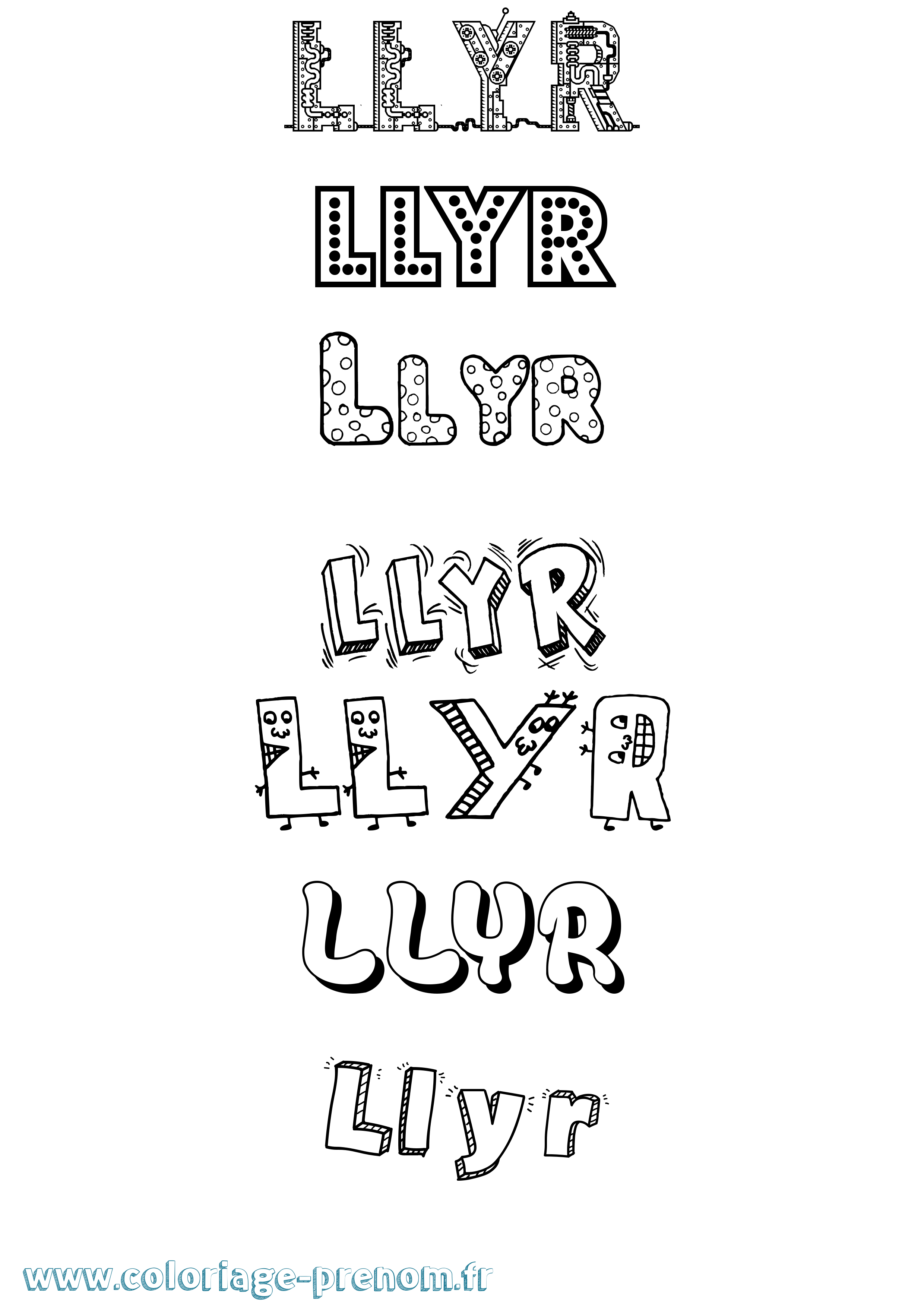 Coloriage prénom Llyr Fun