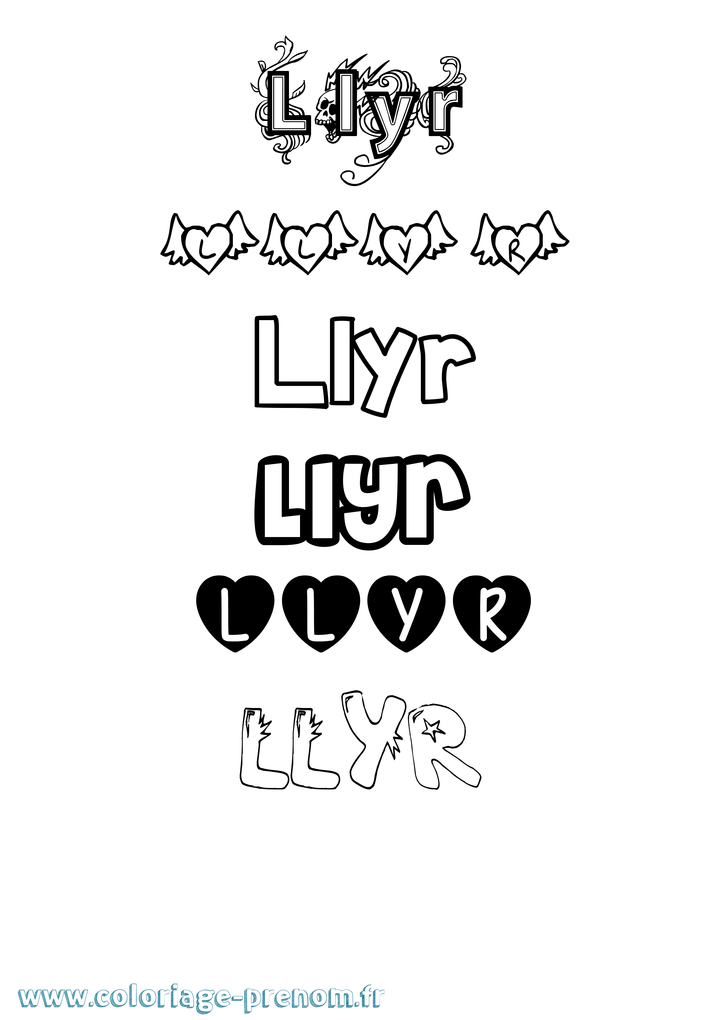 Coloriage Llyr Girly Coloriage prénom Llyr Girly