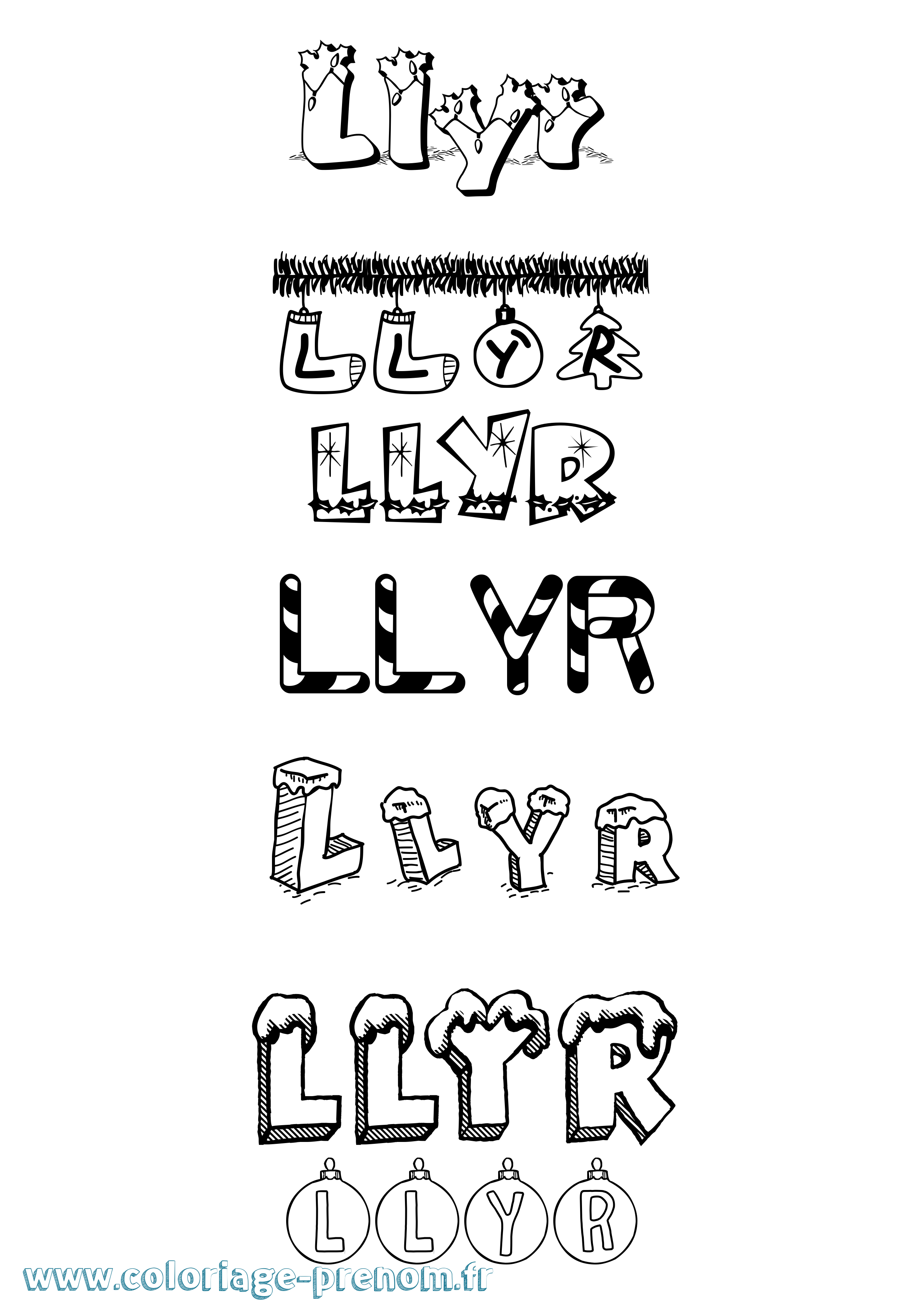 Coloriage Llyr Noël Coloriage prénom Llyr Noël