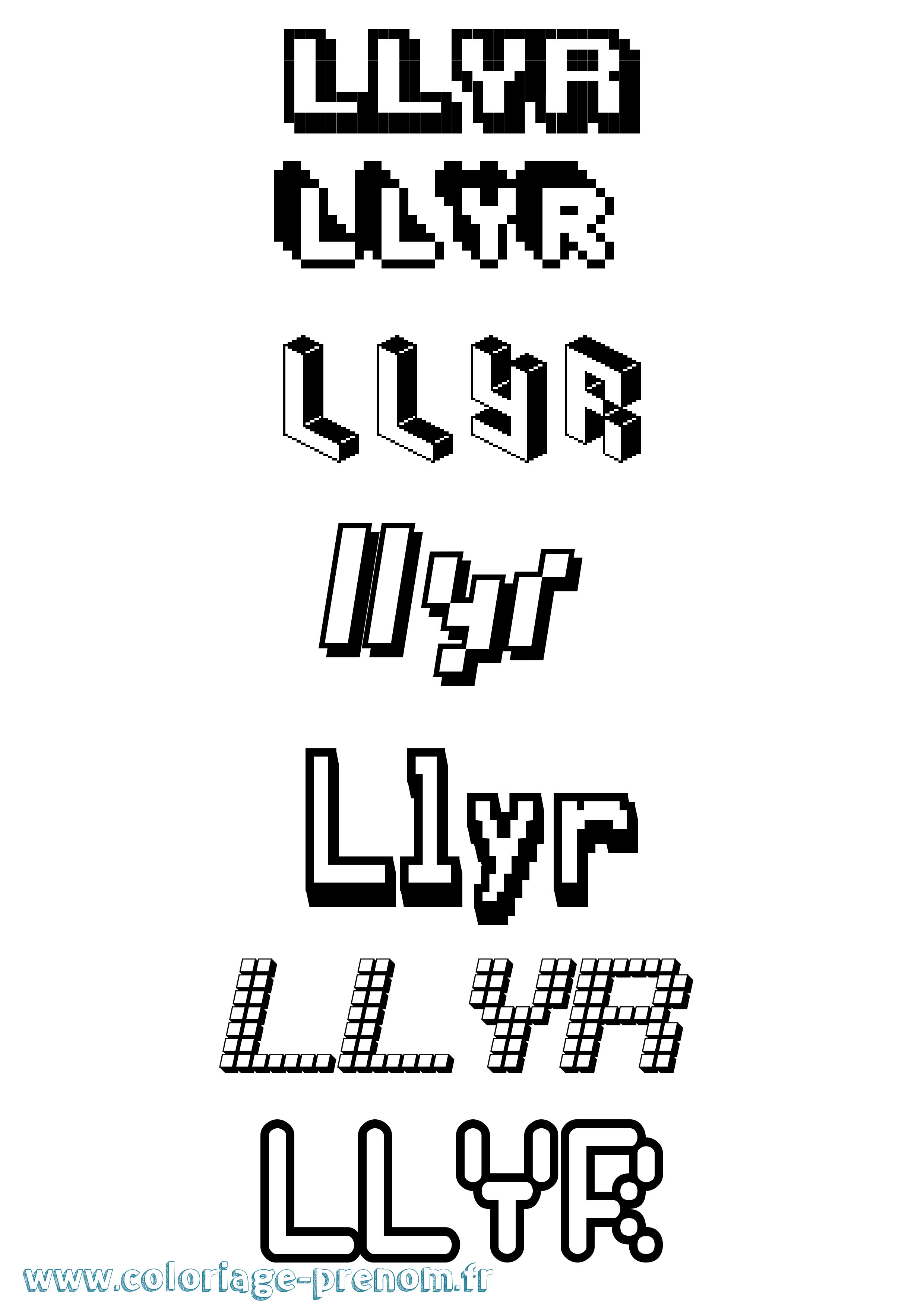 Coloriage prénom Llyr Pixel