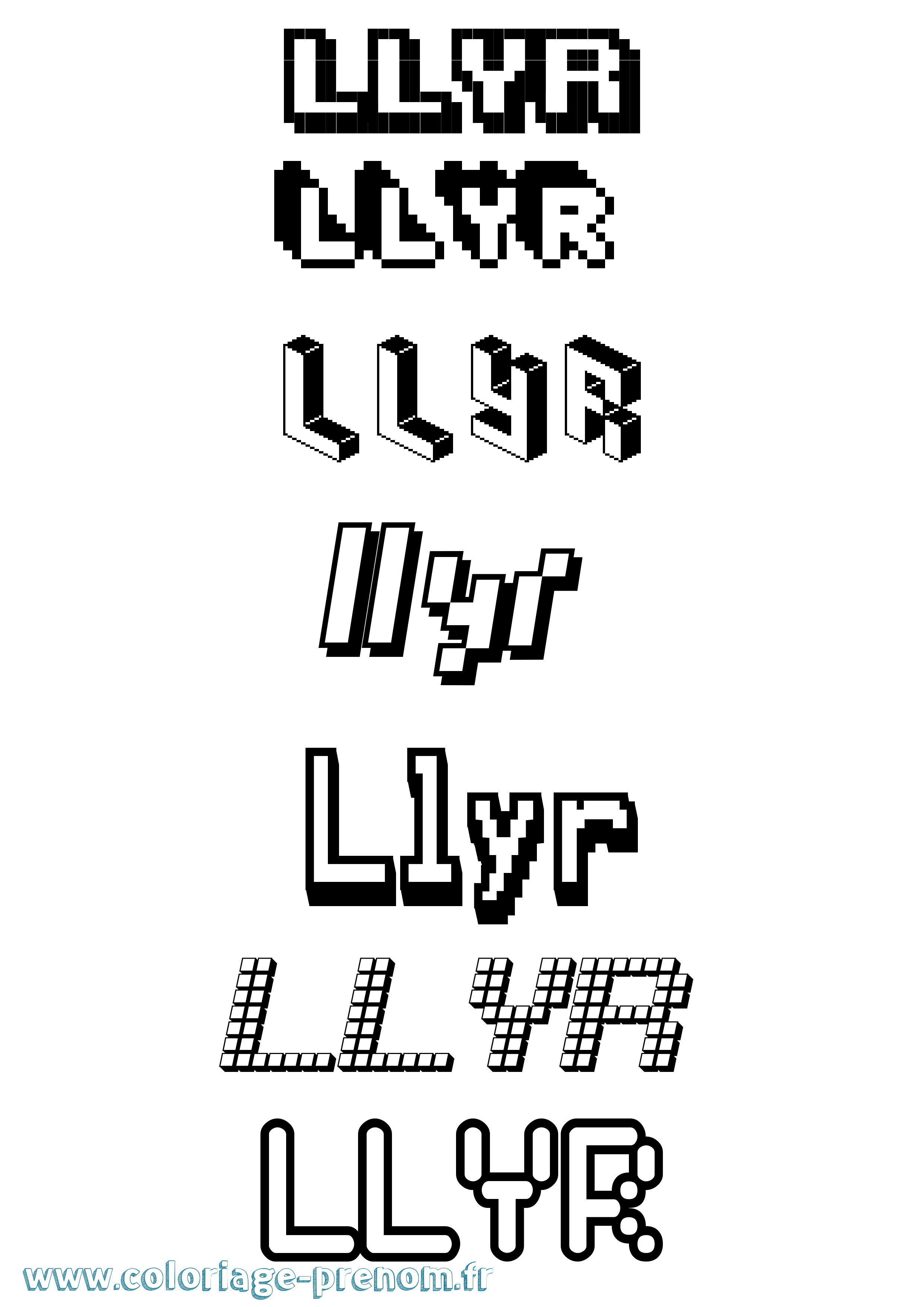 Coloriage Llyr Pixel Coloriage prénom Llyr Pixel
