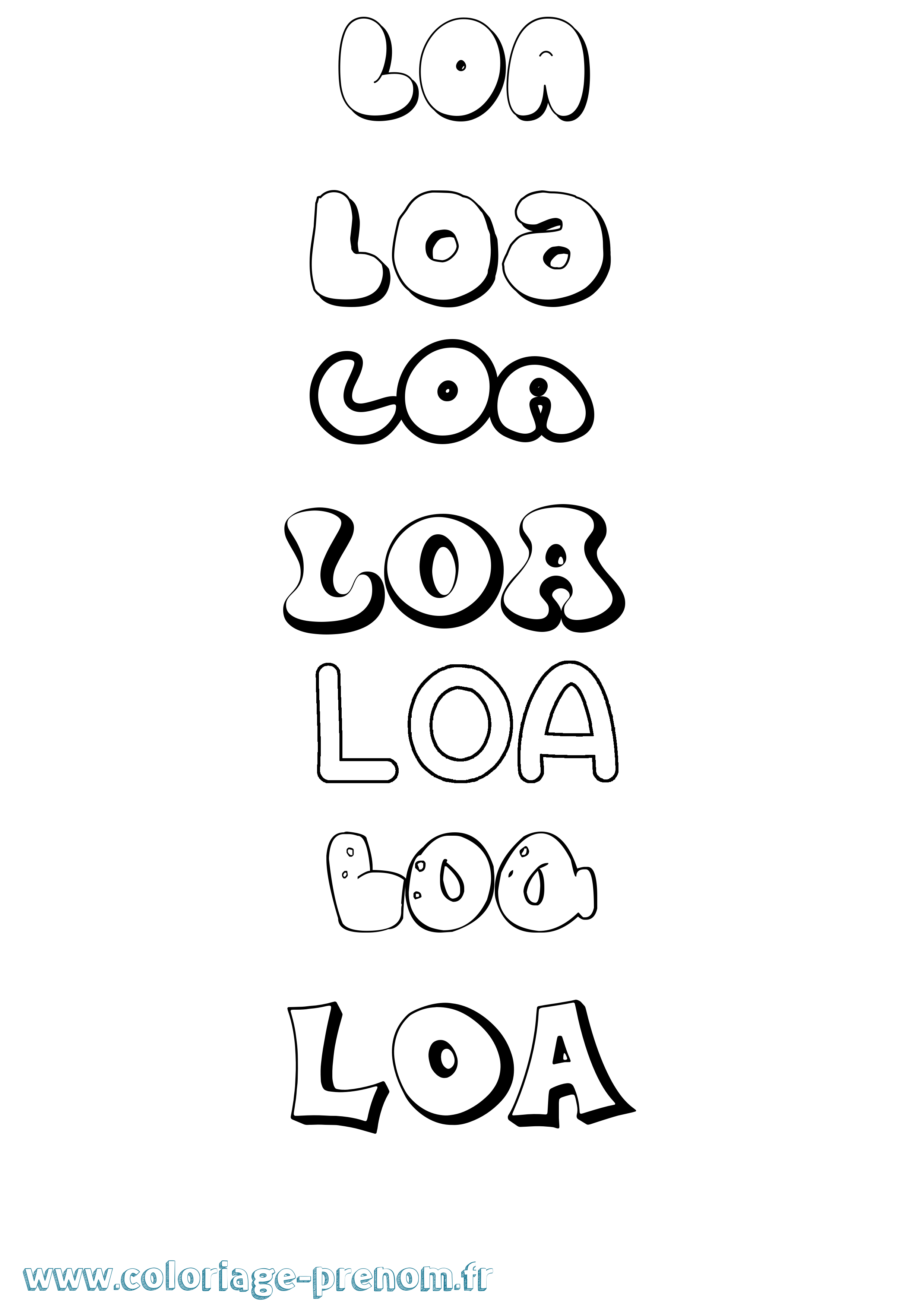 Coloriage prénom Loa Bubble
