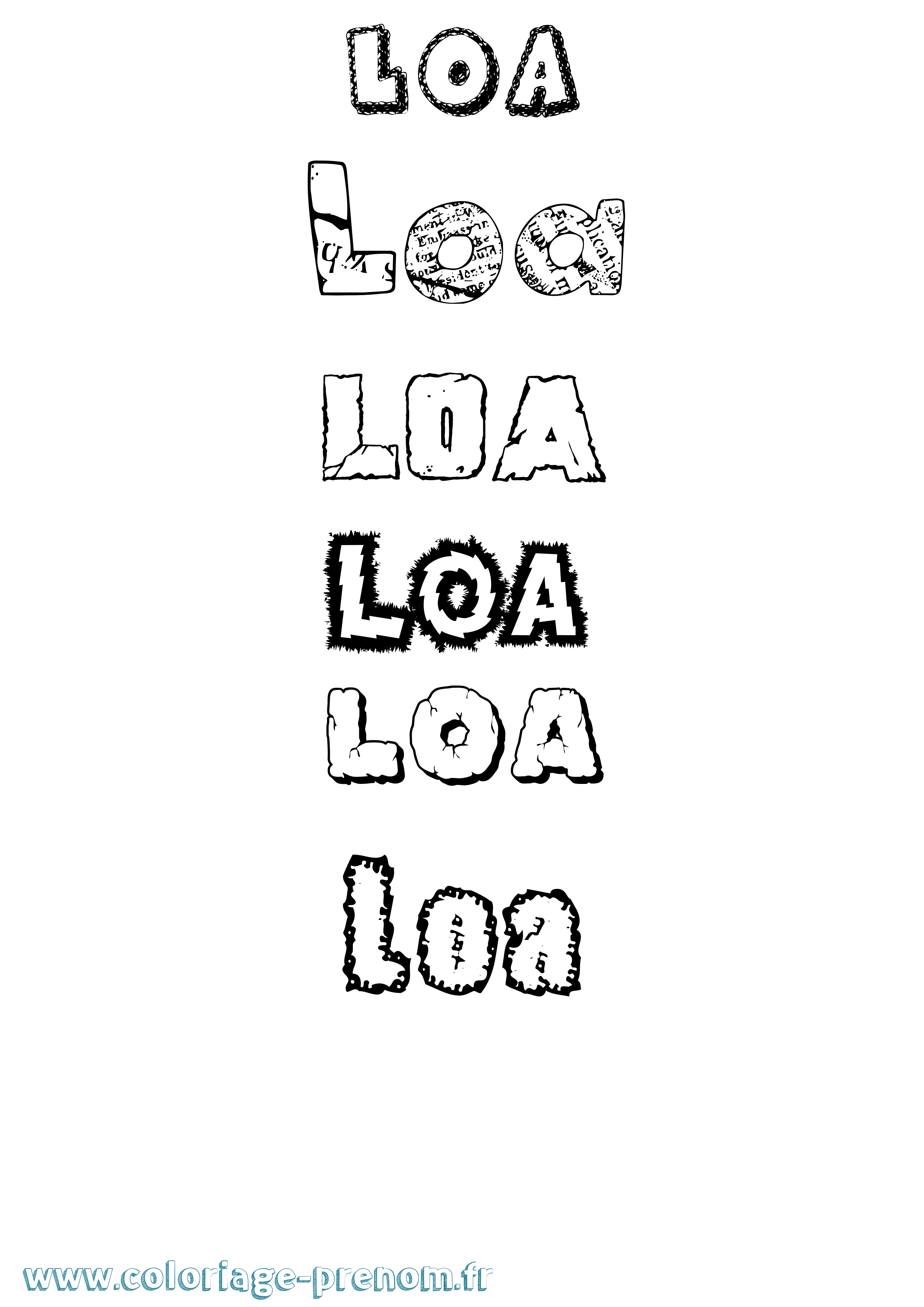 Coloriage prénom Loa Destructuré