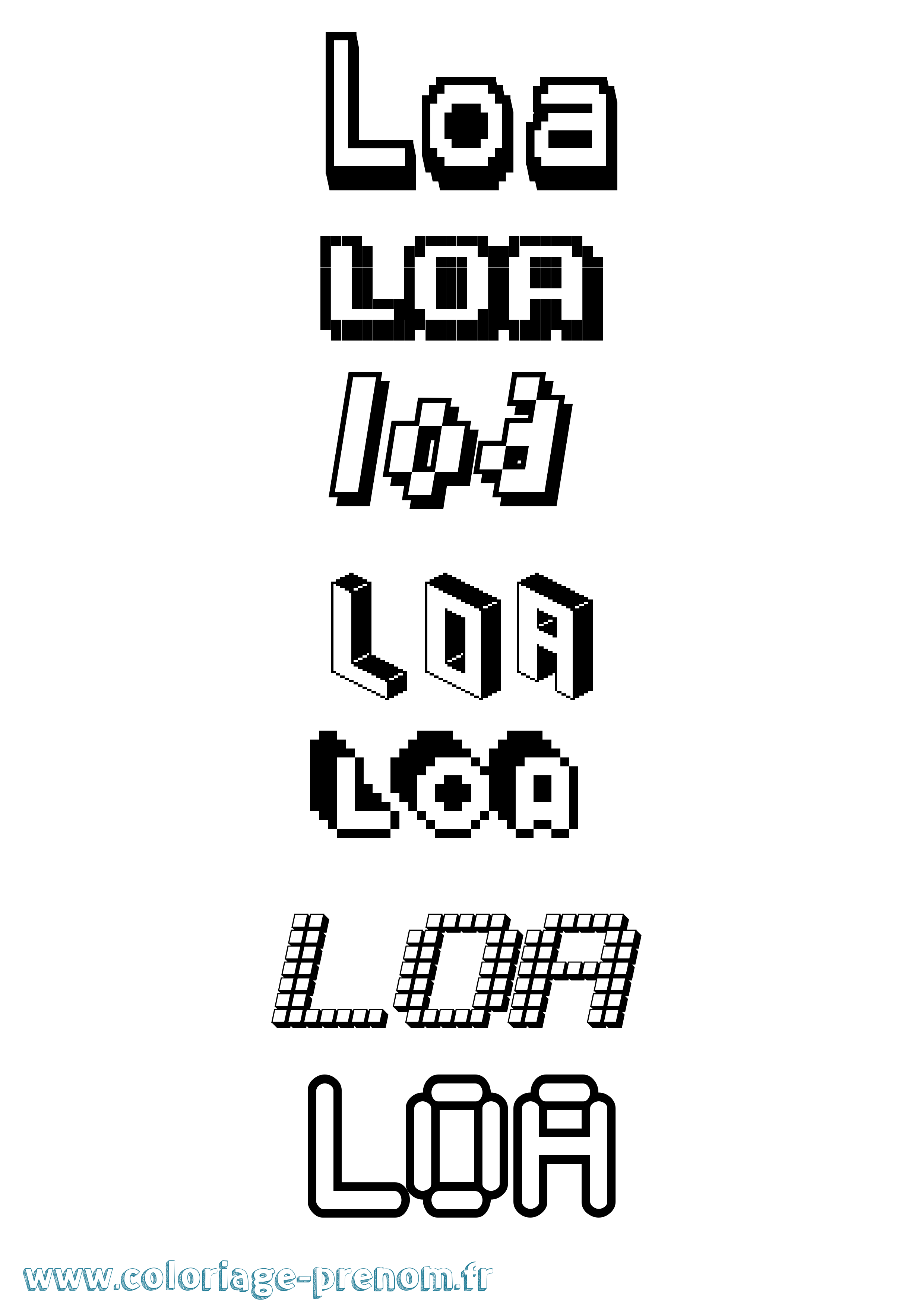 Coloriage prénom Loa Pixel