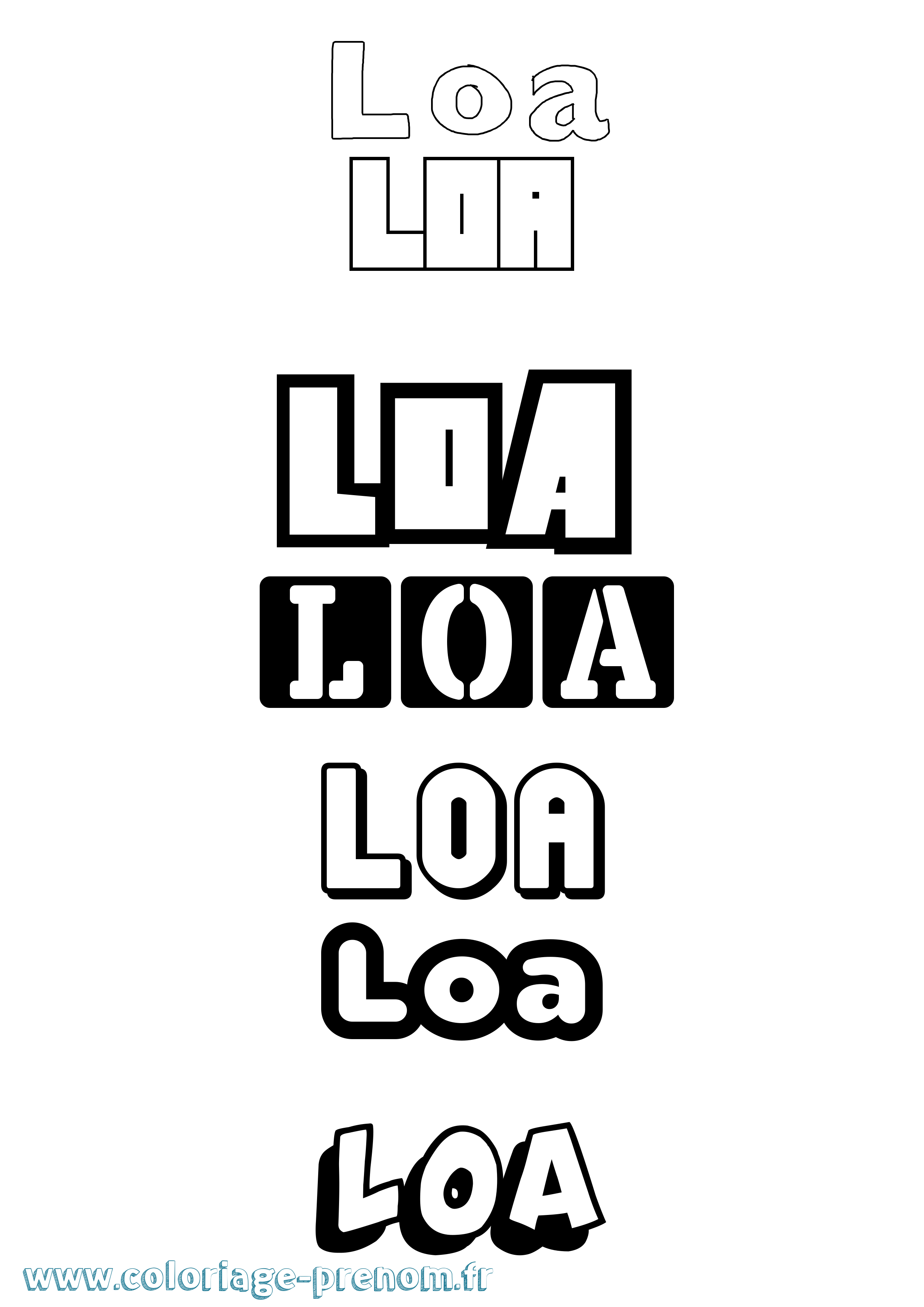 Coloriage prénom Loa Simple