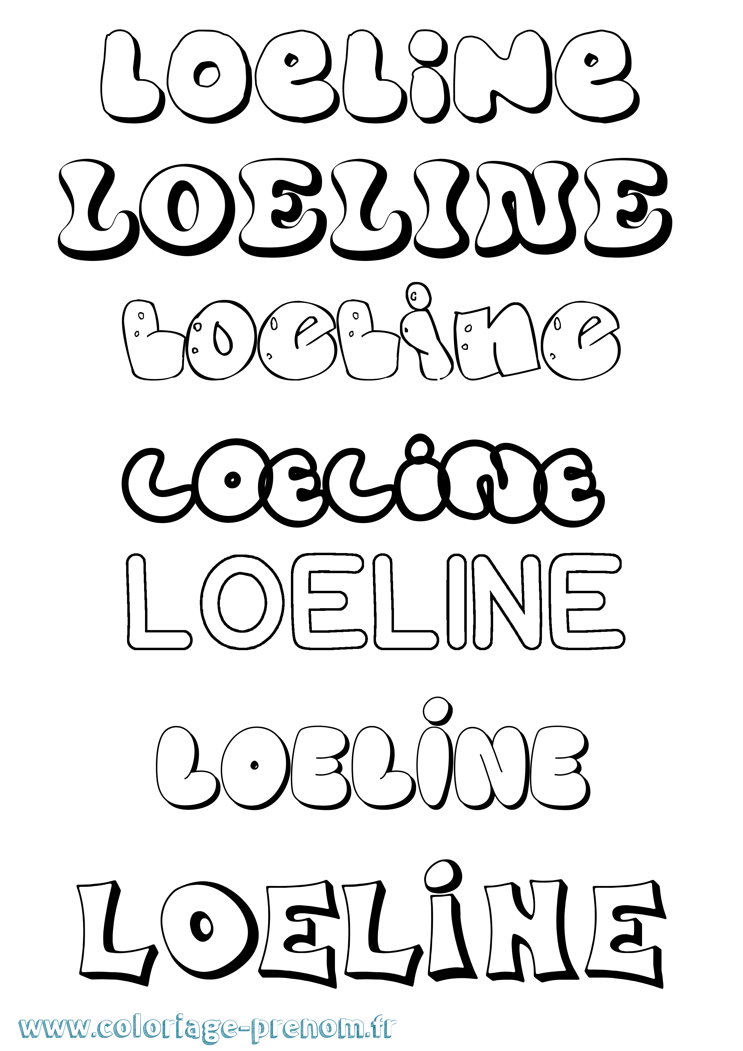 Coloriage prénom Loeline Bubble
