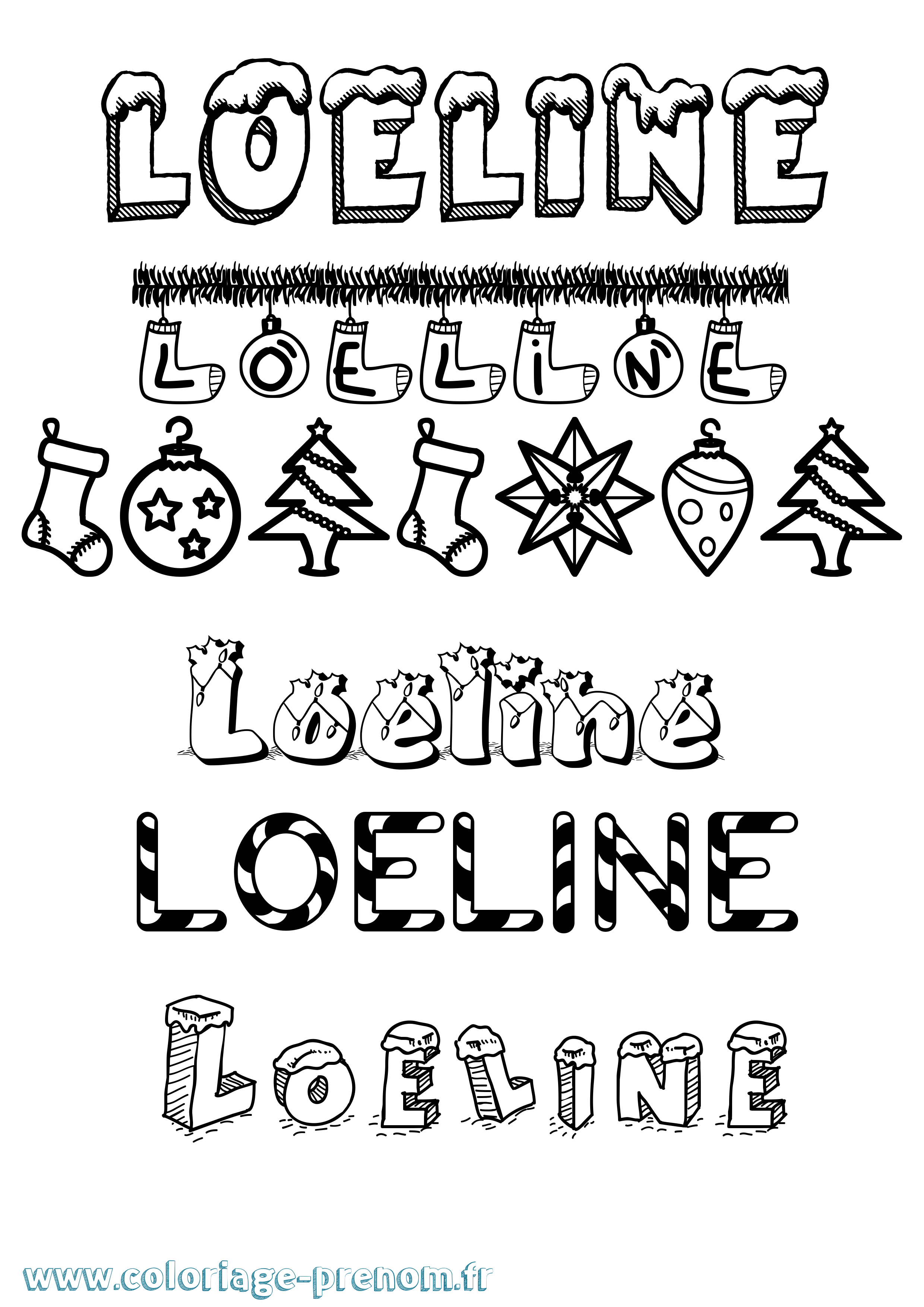 Coloriage prénom Loeline Noël