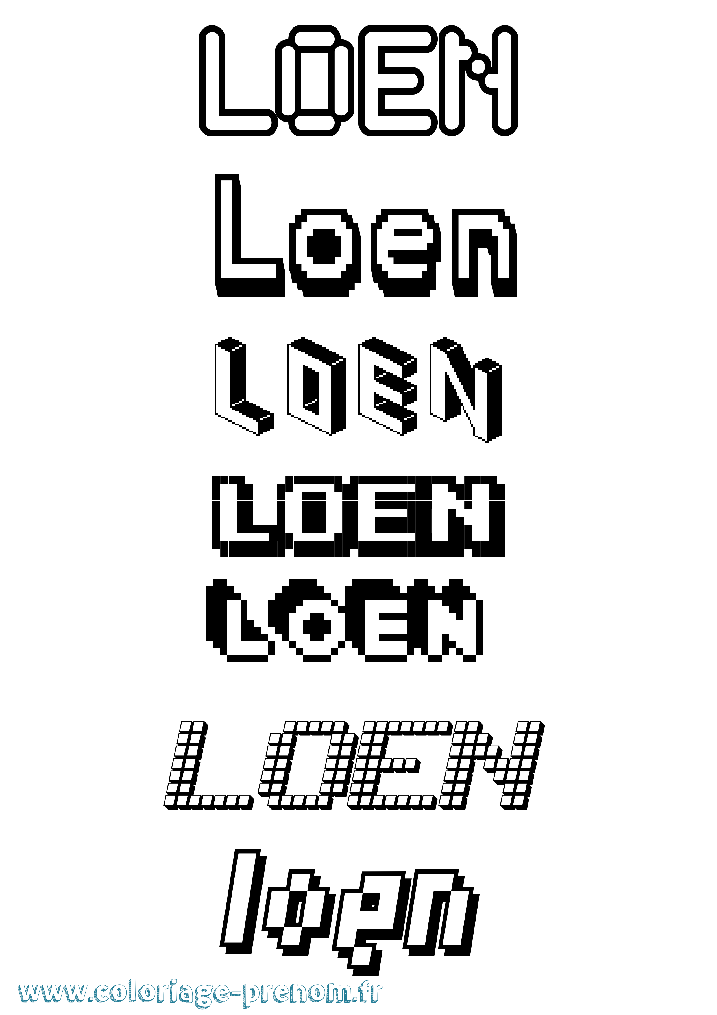 Coloriage prénom Loen Pixel