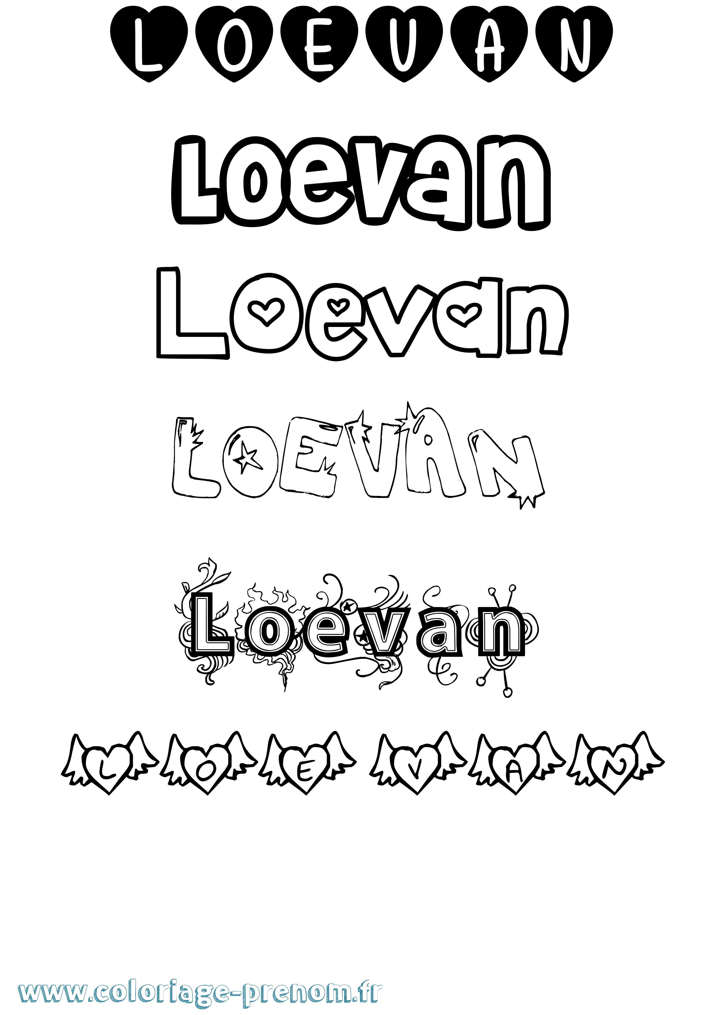 Coloriage prénom Loevan Girly