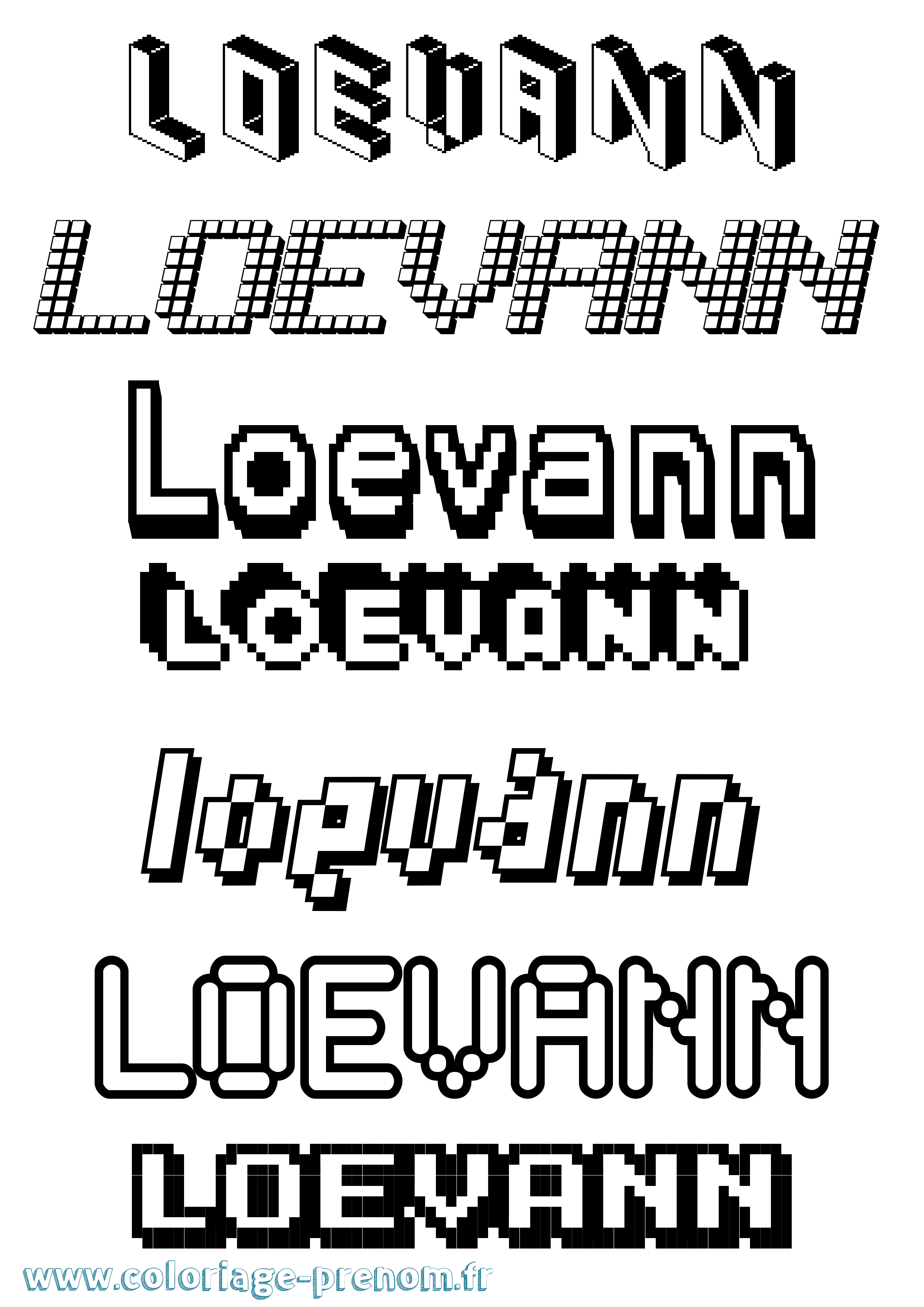 Coloriage prénom Loevann Pixel