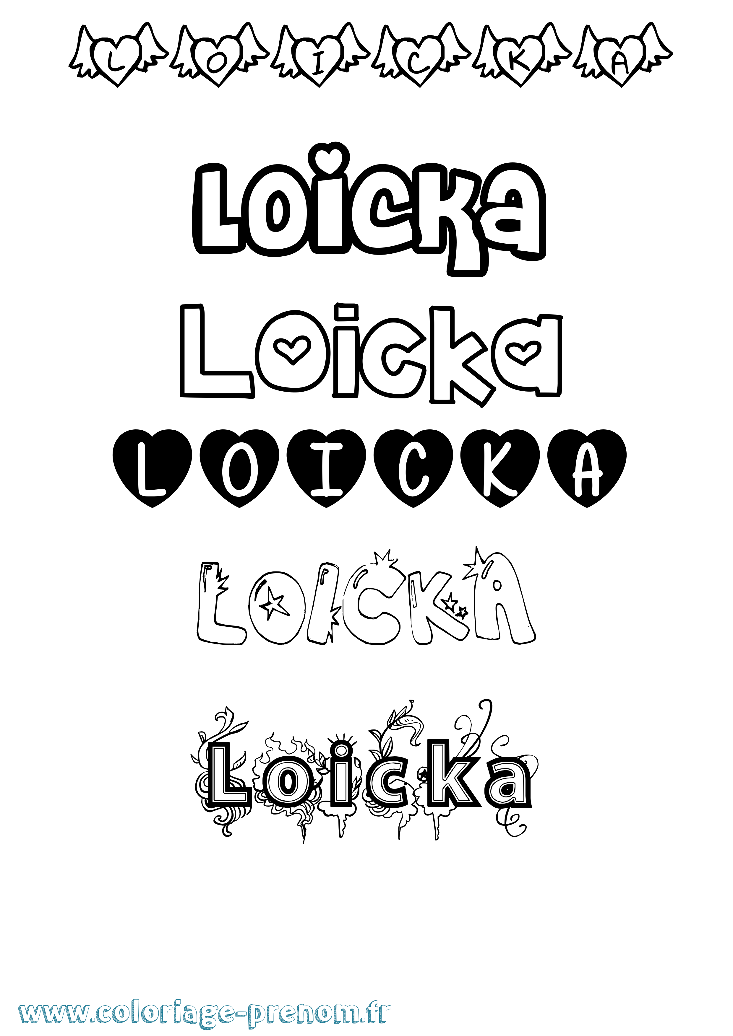 Coloriage prénom Loicka Girly