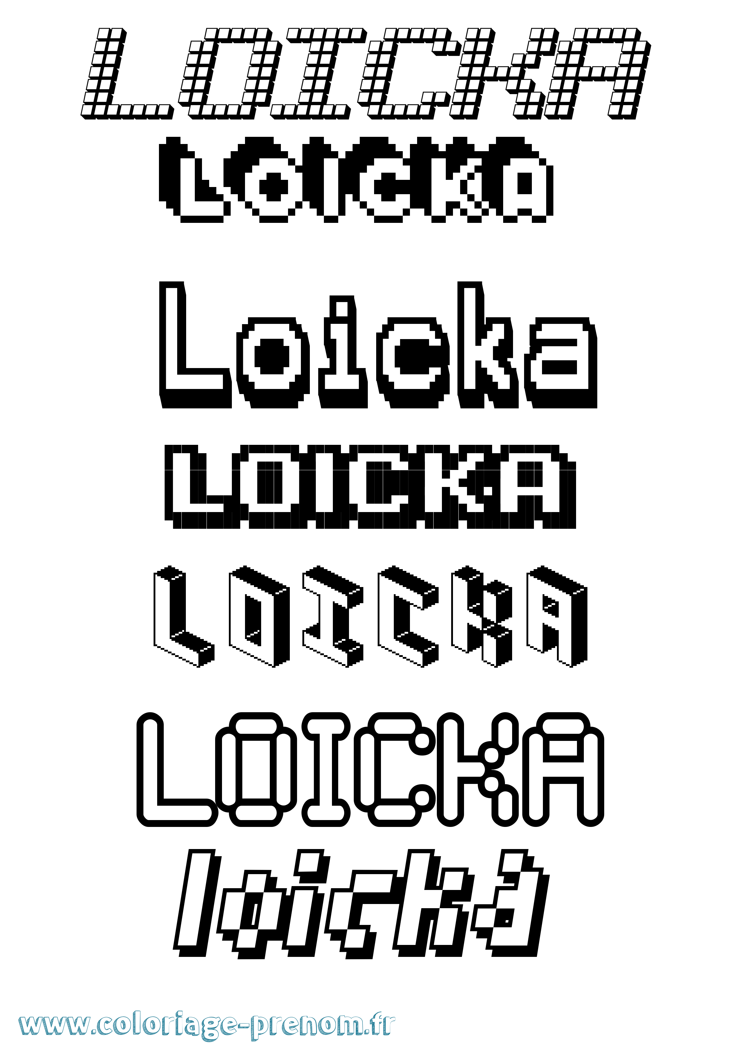 Coloriage prénom Loicka Pixel