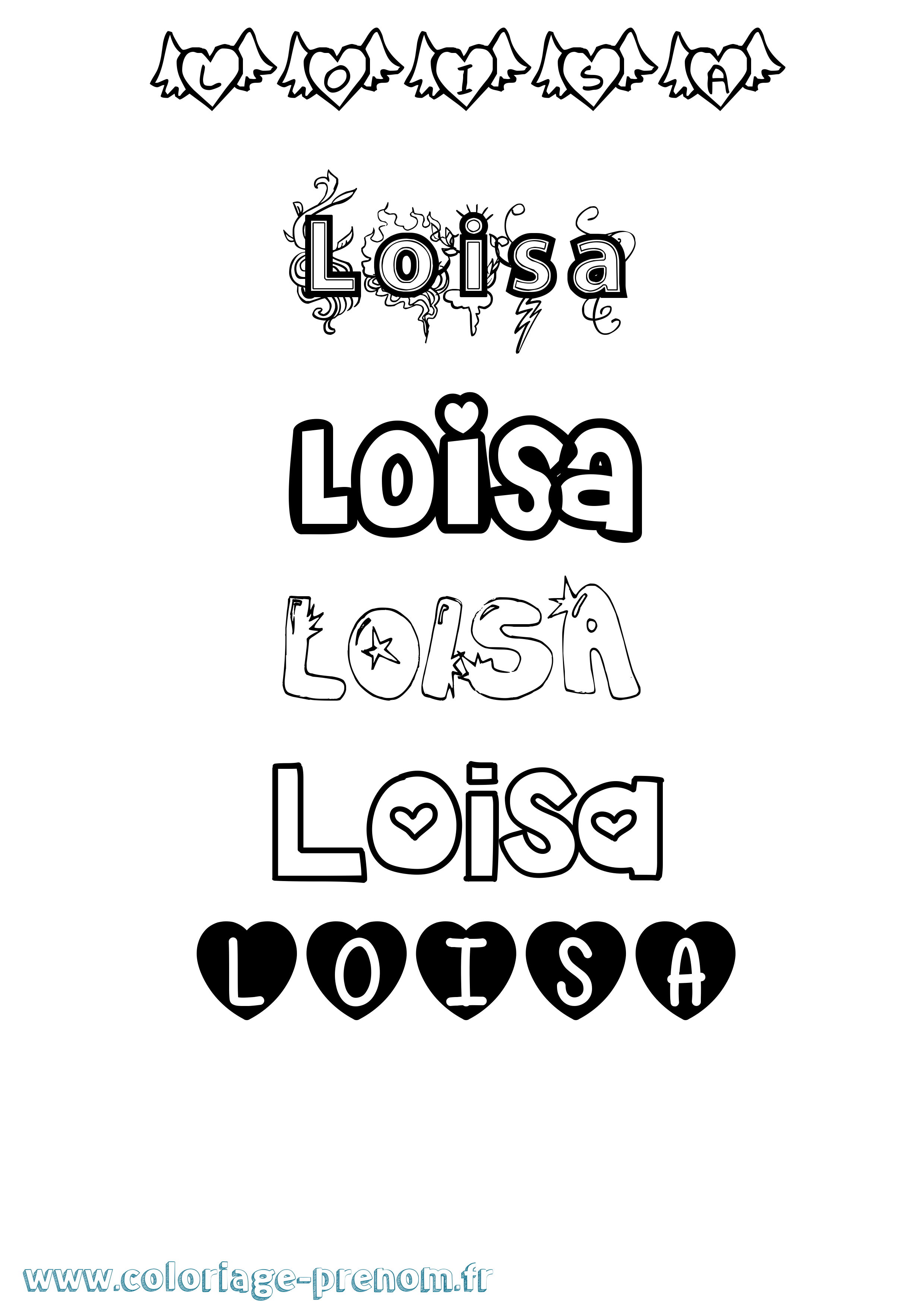 Coloriage prénom Loisa Girly