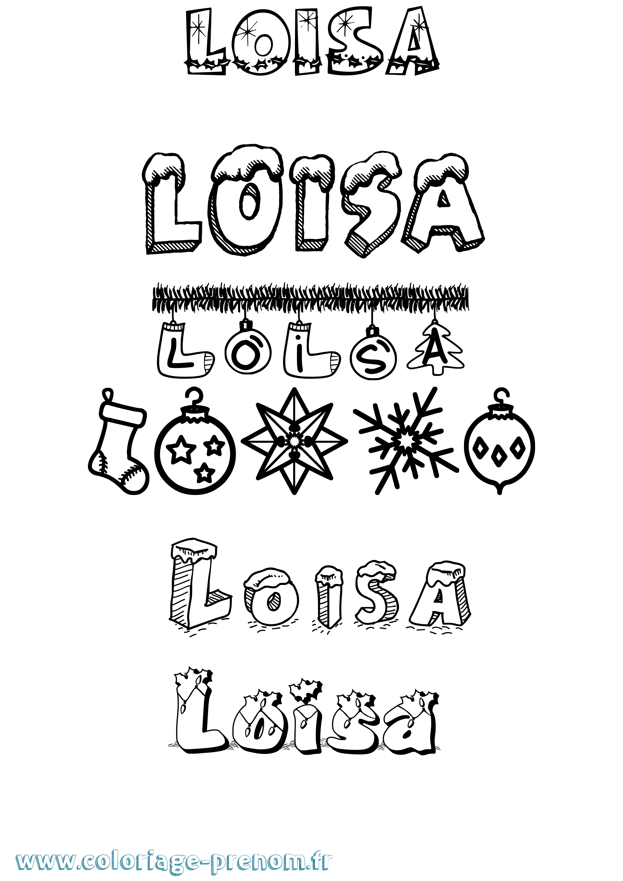 Coloriage prénom Loisa Noël