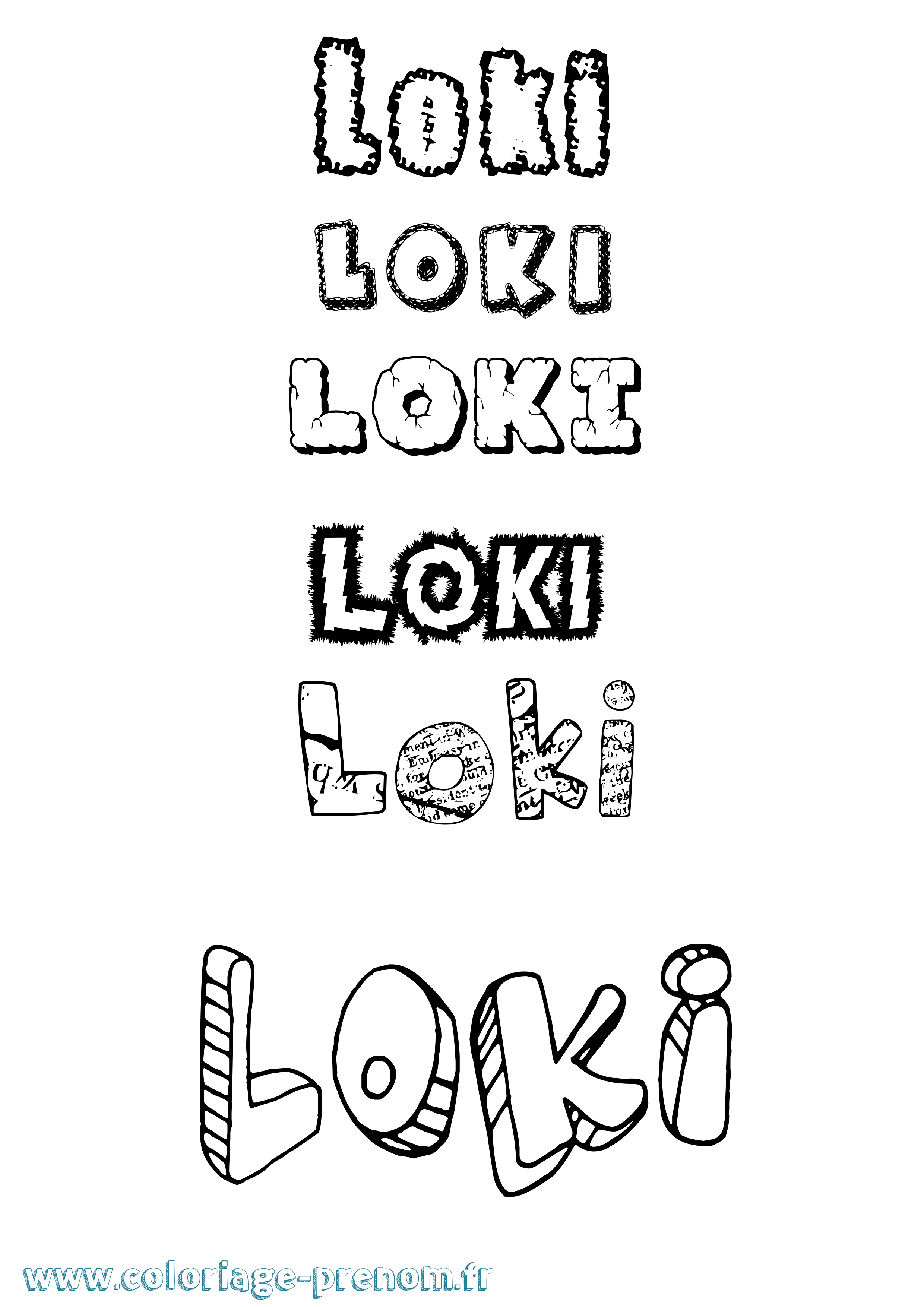 Coloriage prénom Loki Destructuré