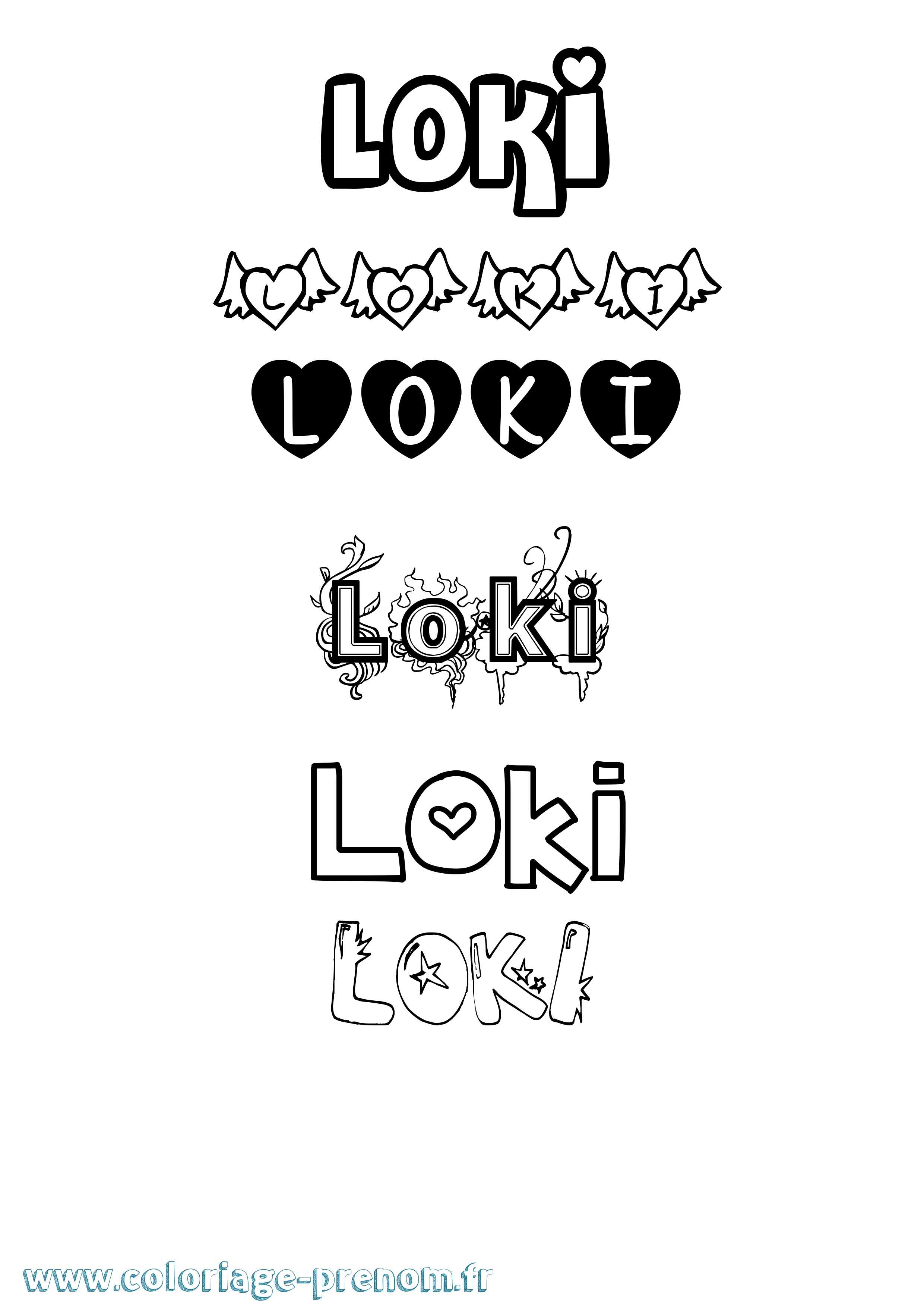 Coloriage prénom Loki Girly