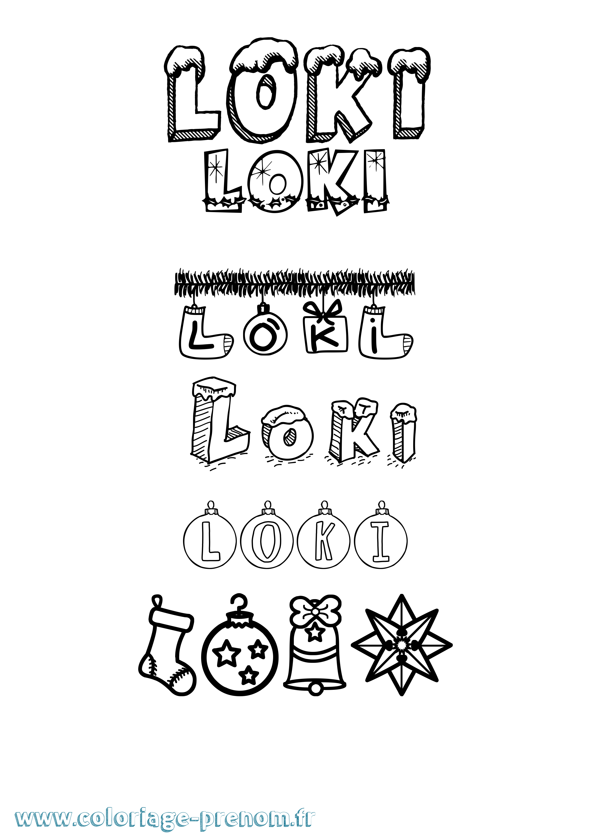 Coloriage prénom Loki Noël