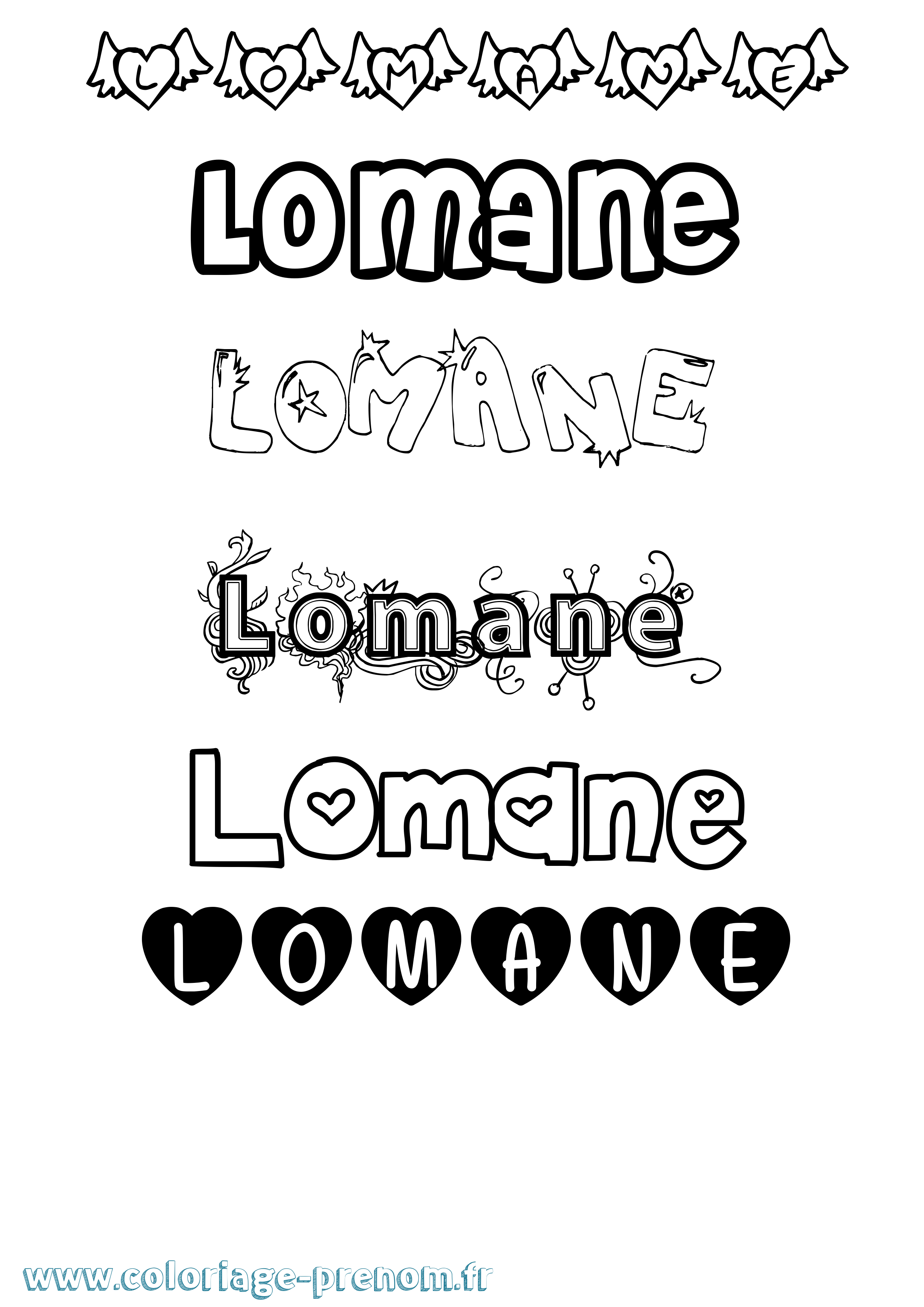 Coloriage prénom Lomane Girly