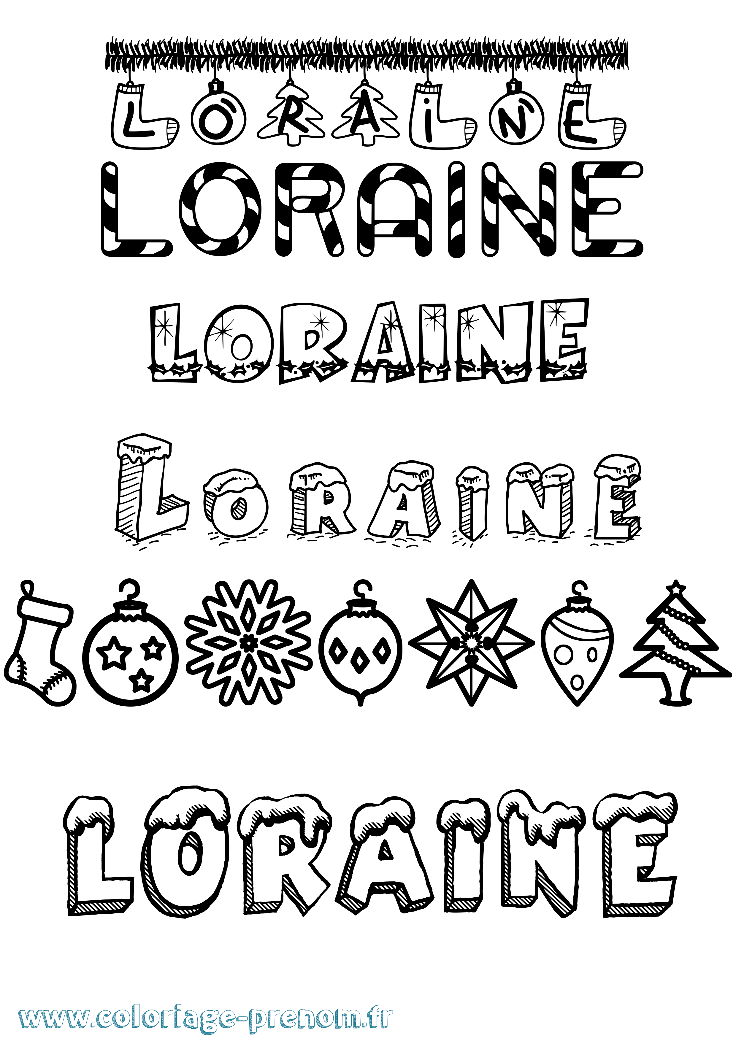 Coloriage prénom Loraine Noël