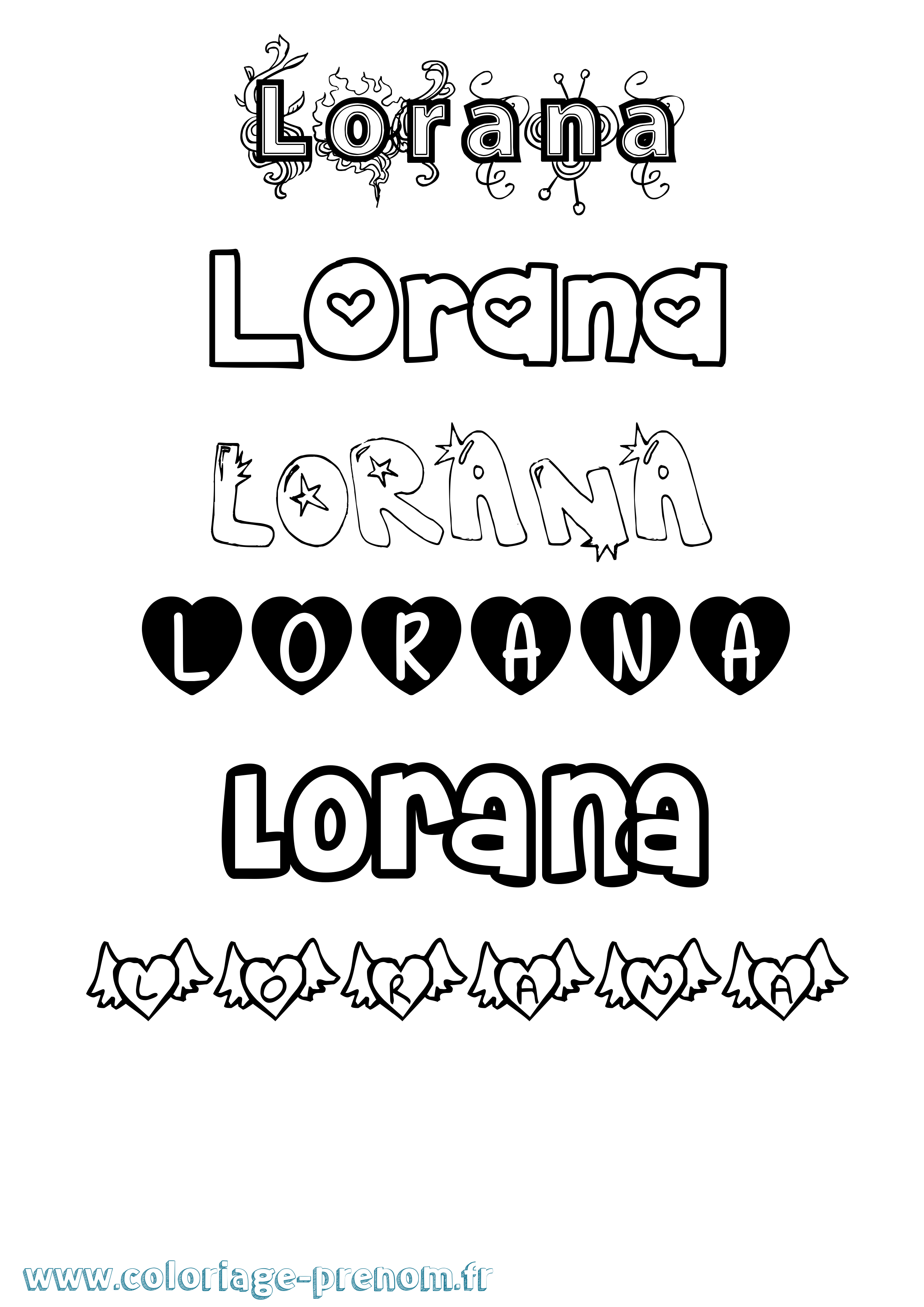 Coloriage prénom Lorana Girly