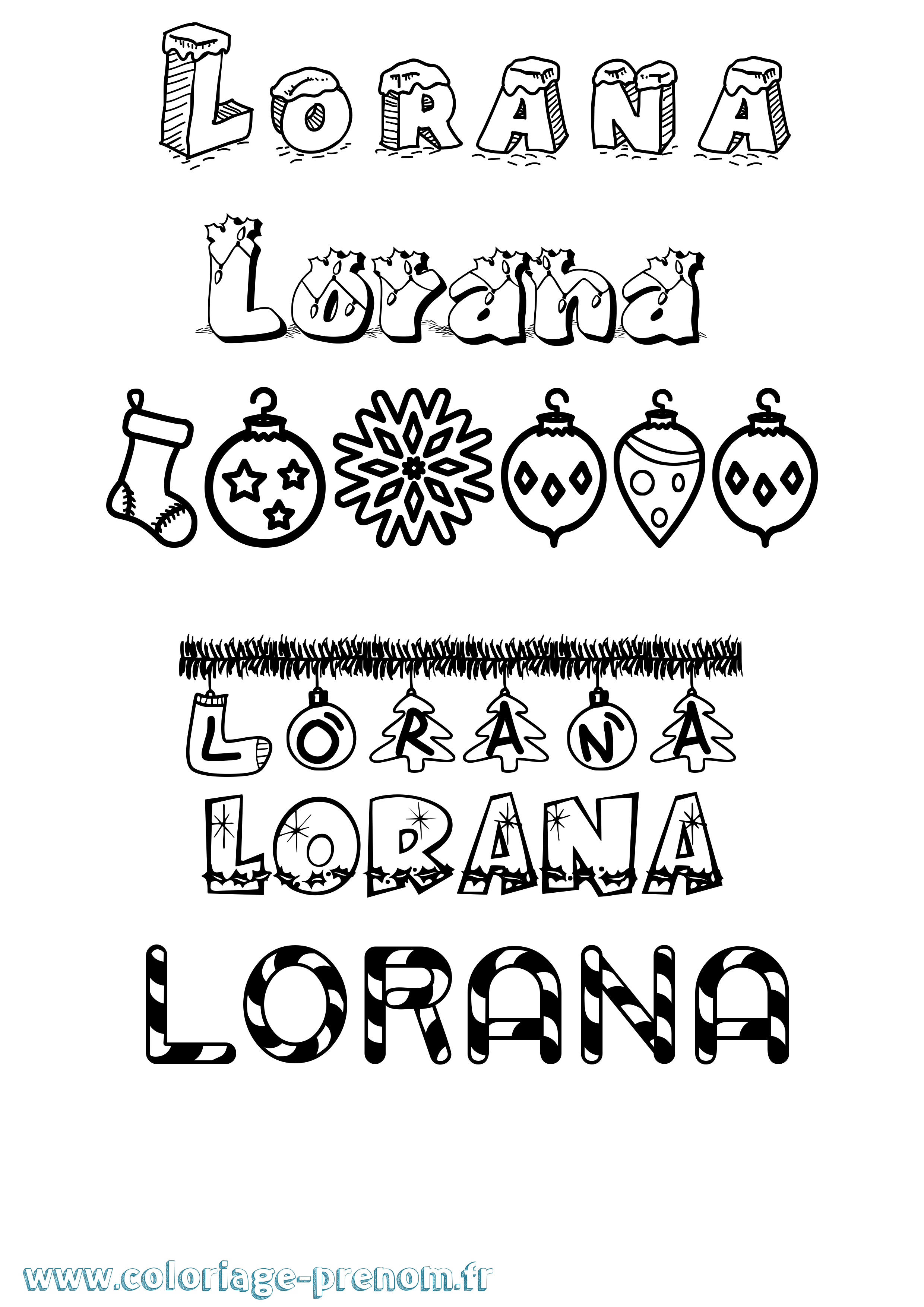Coloriage prénom Lorana Noël