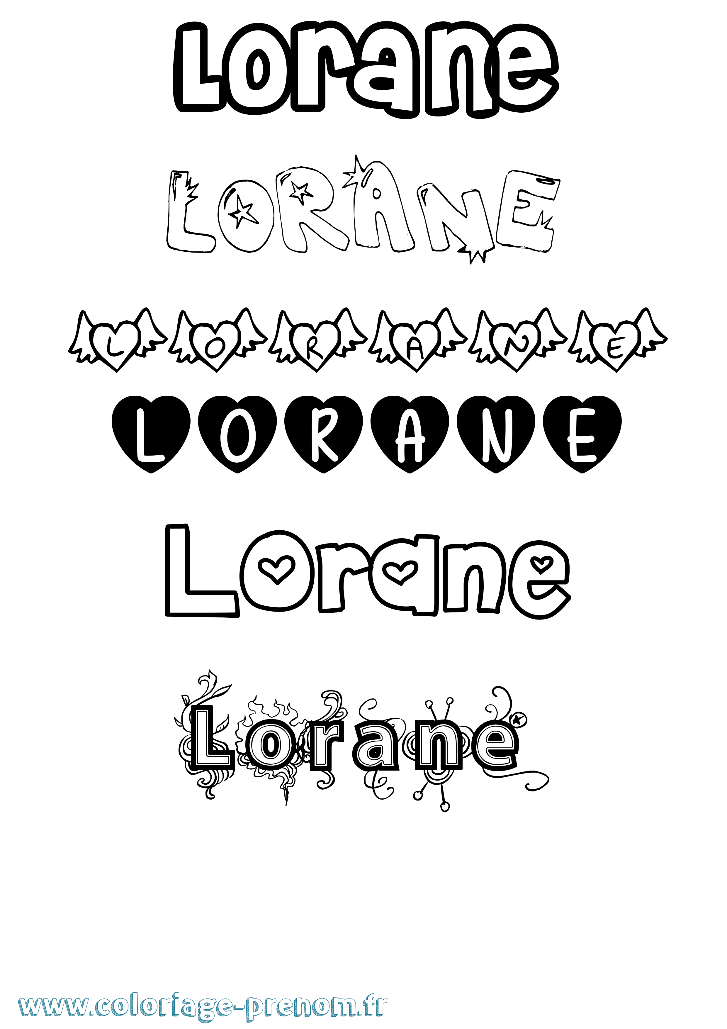 Coloriage prénom Lorane Girly